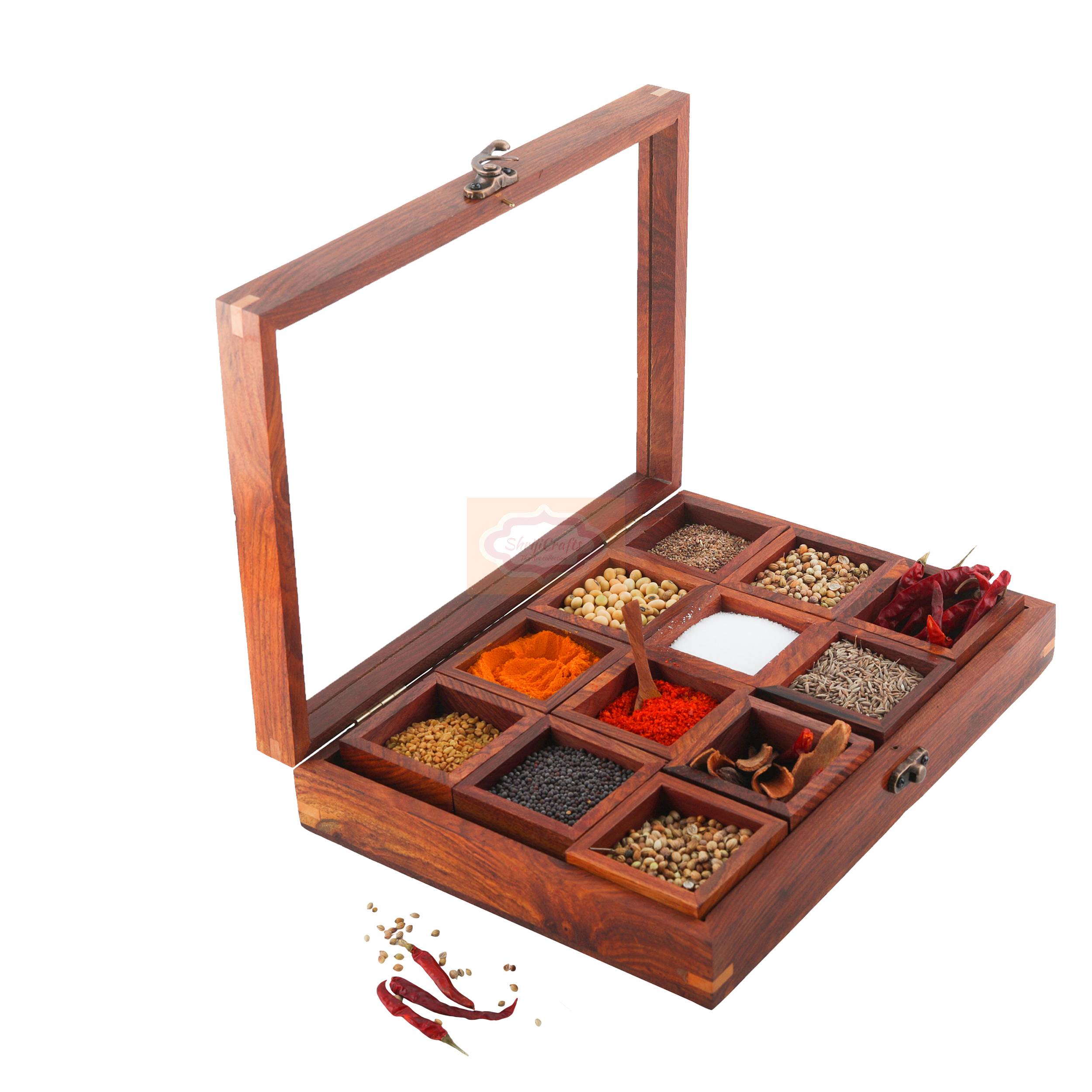 Handcrafted Sheesham Wood Masala Box made from premium-quality natural wood  - View 2