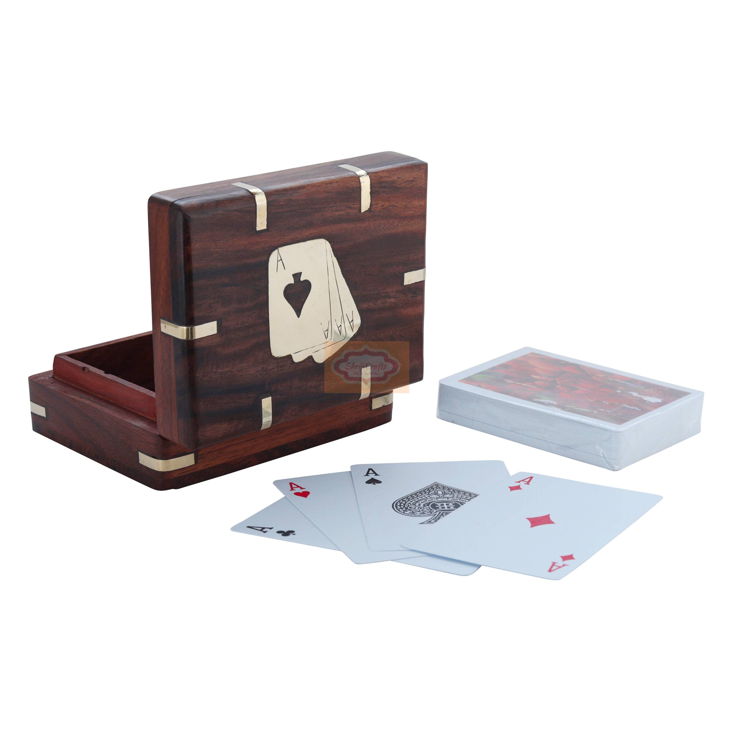 Handcrafted wooden playing card holder with multiple slots for easy card viewing - View 2