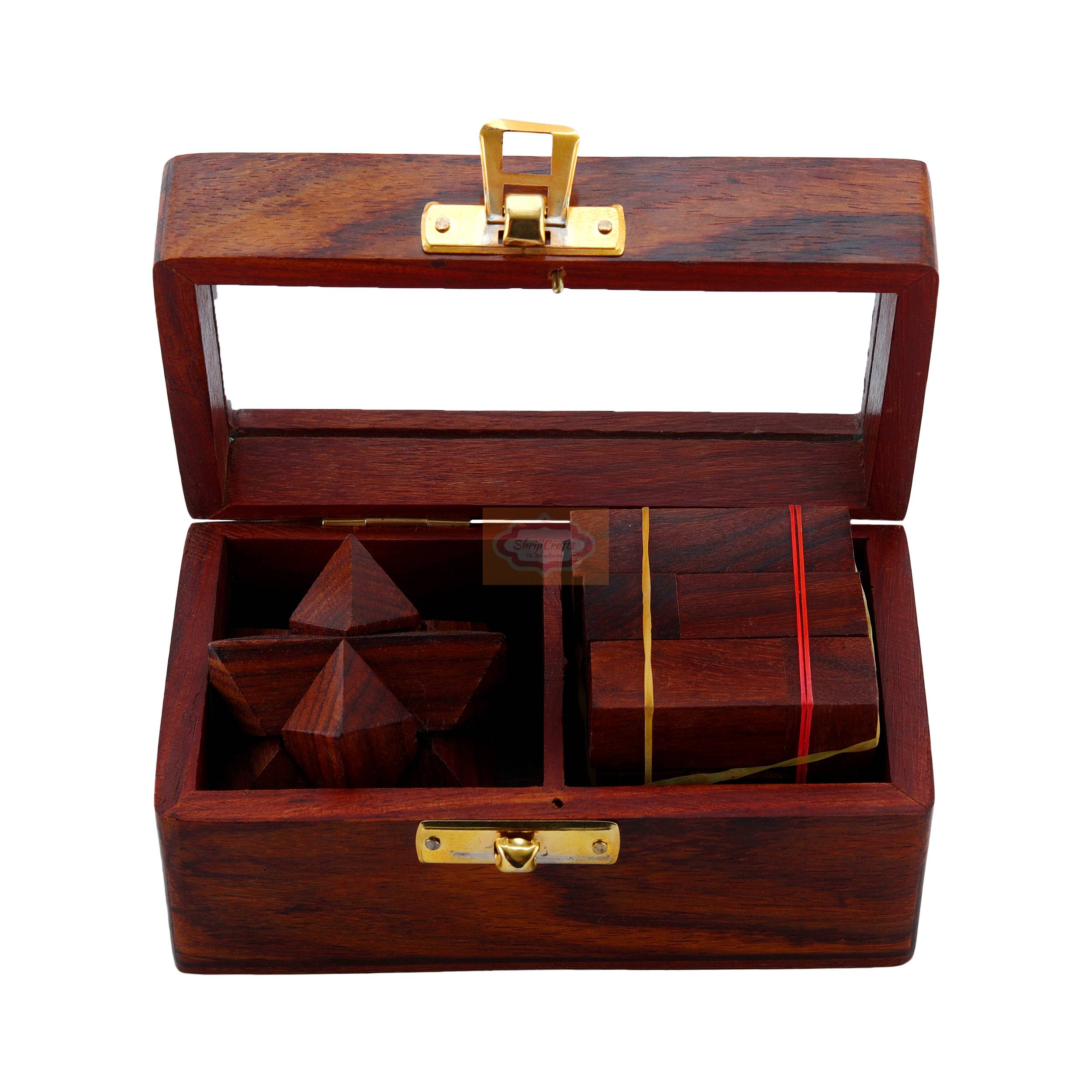 Handcrafted wooden 2-in-1 puzzle set featuring a Soma Cube and Star Puzzle - View 4
