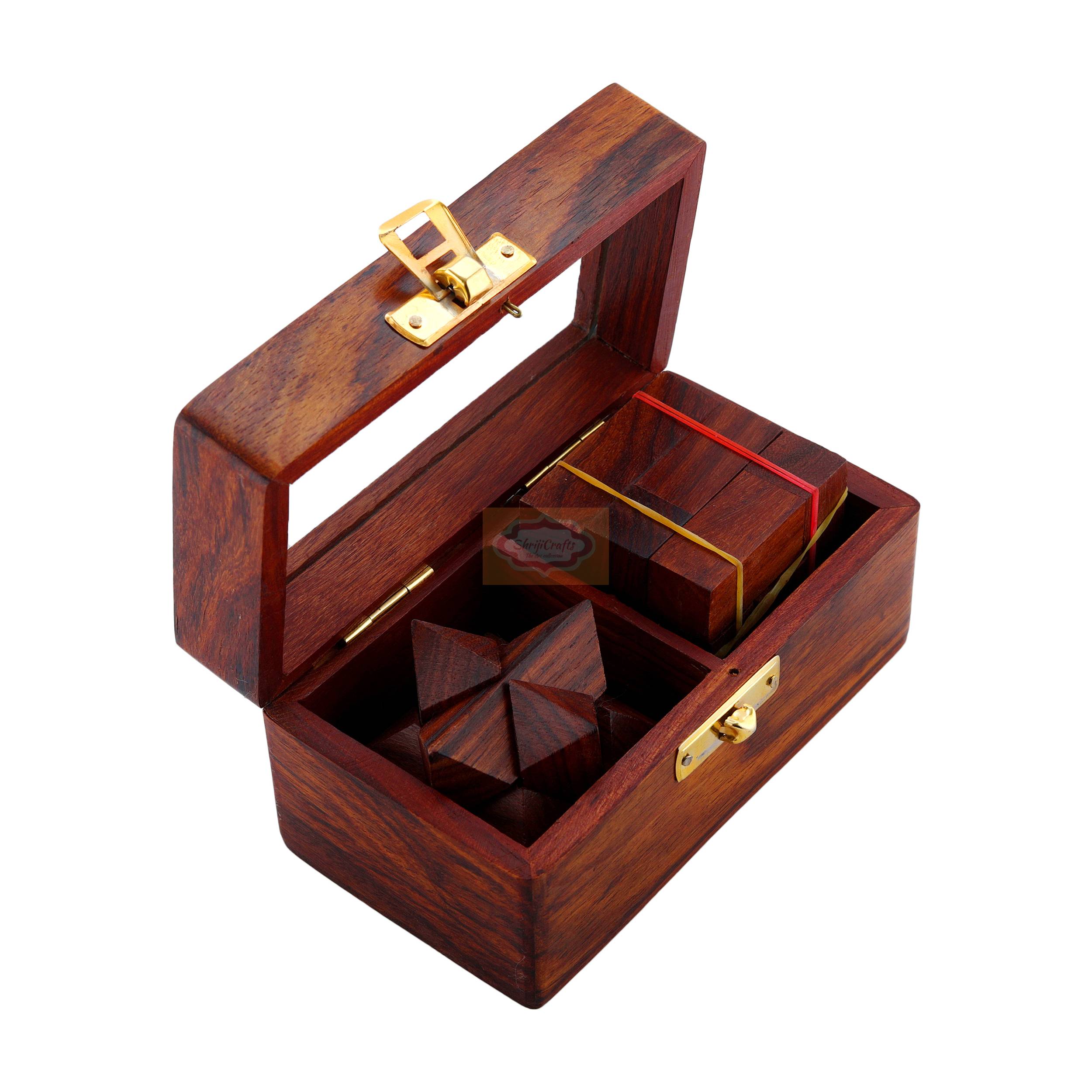 Handcrafted wooden 2-in-1 puzzle set featuring a Soma Cube and Star Puzzle - View 5