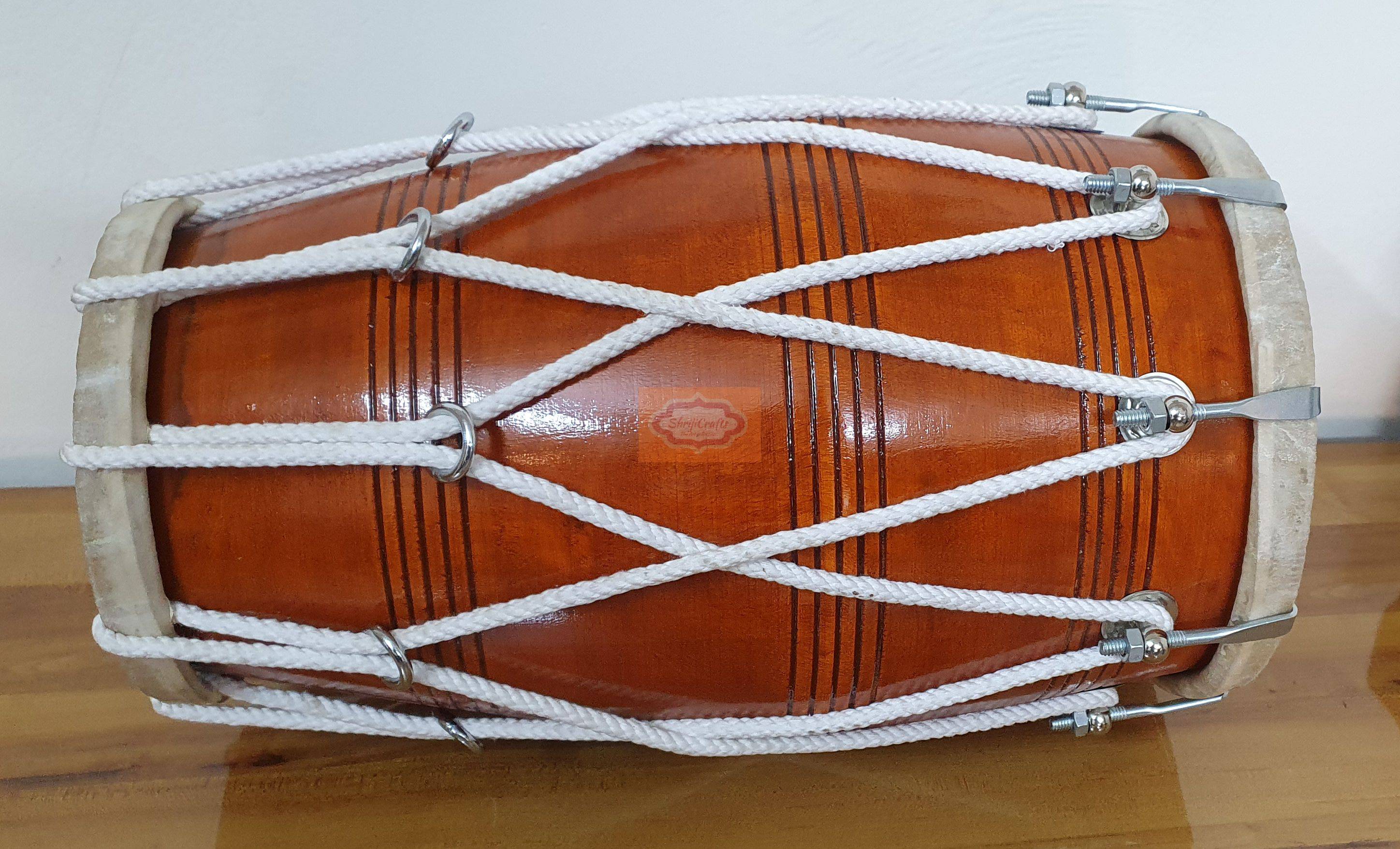 Mango Wood Dholak Drum – Bolt and Rassi Tuned Indian Hand Percussion Instrument (Carry Bag Included) by Shriji Musicals - View 2