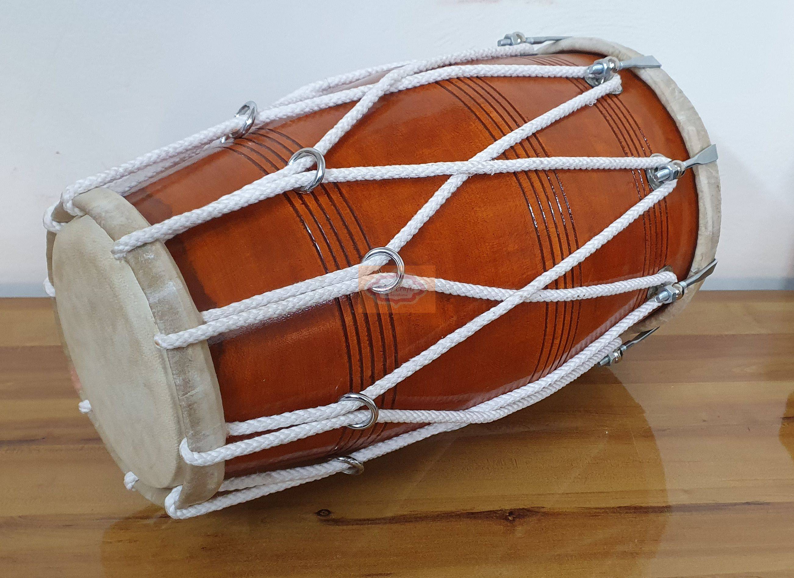 Mango Wood Dholak Drum – Bolt and Rassi Tuned Indian Hand Percussion Instrument (Carry Bag Included) by Shriji Musicals - View 4