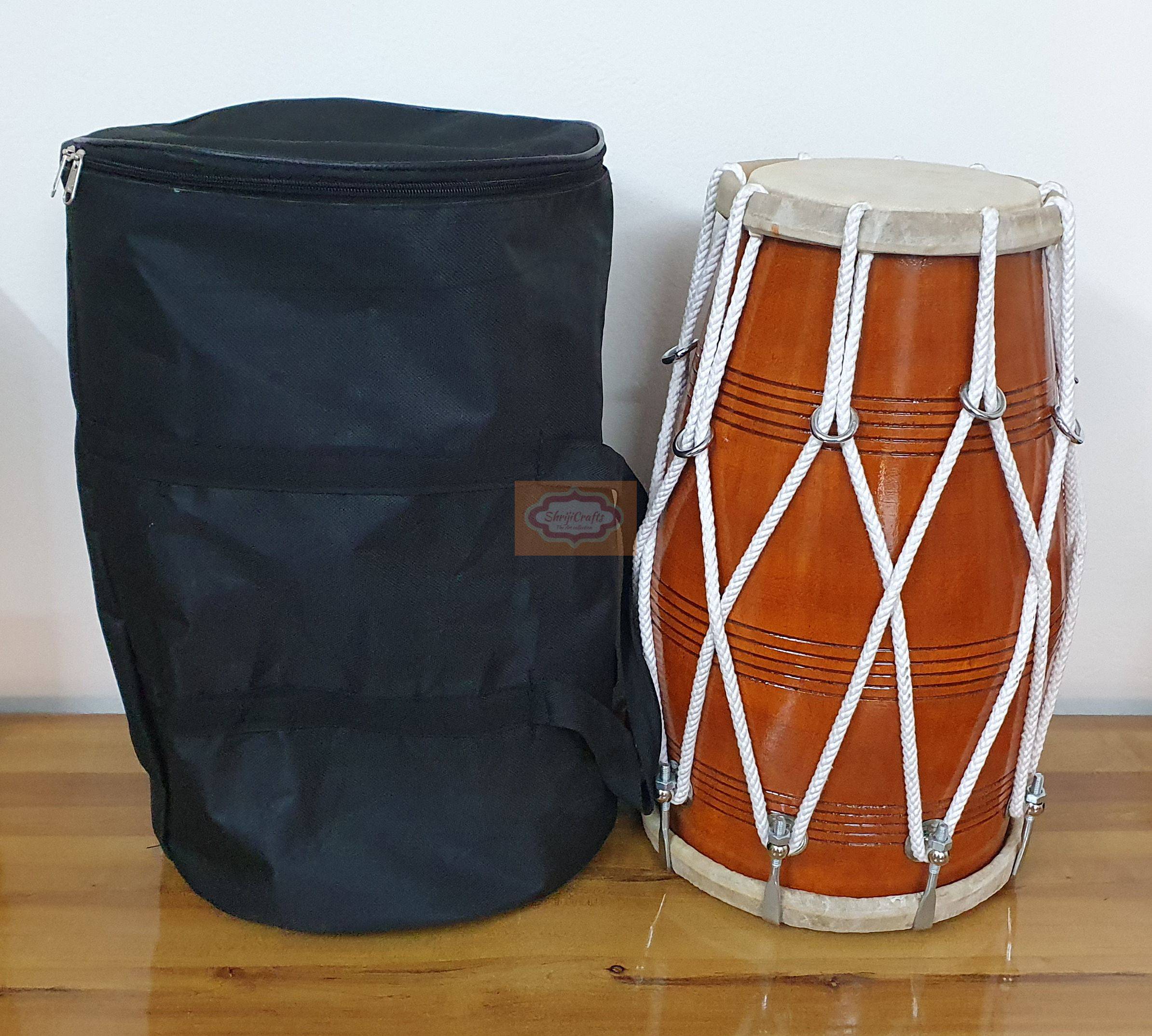 Mango Wood Dholak Drum – Bolt and Rassi Tuned Indian Hand Percussion Instrument (Carry Bag Included) by Shriji Musicals - View 6