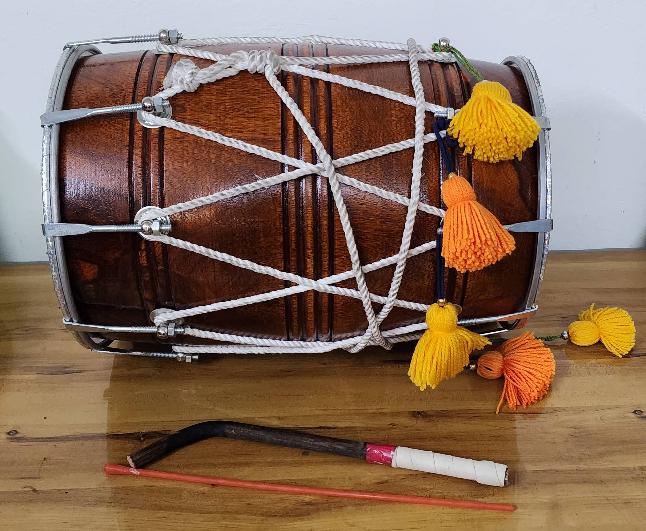 Professional Mango Wood Bhangra Dhol Drum – Punjabi Folk Instrument with Bag by Shriji Musicals - View 2
