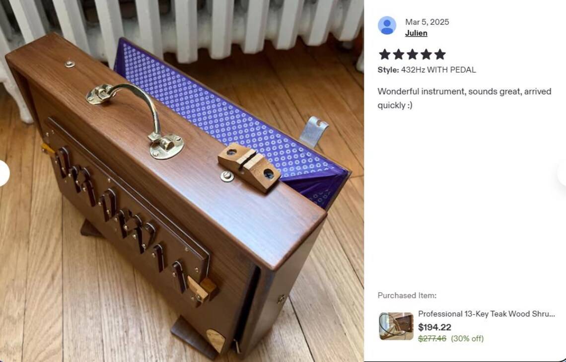 Shriji Pure Teak Wood Shruti Box 13 Keys C3 to C4, 440Hz/432Hz Tuning, Carry Bag Included 16x12x3 inch - View 11