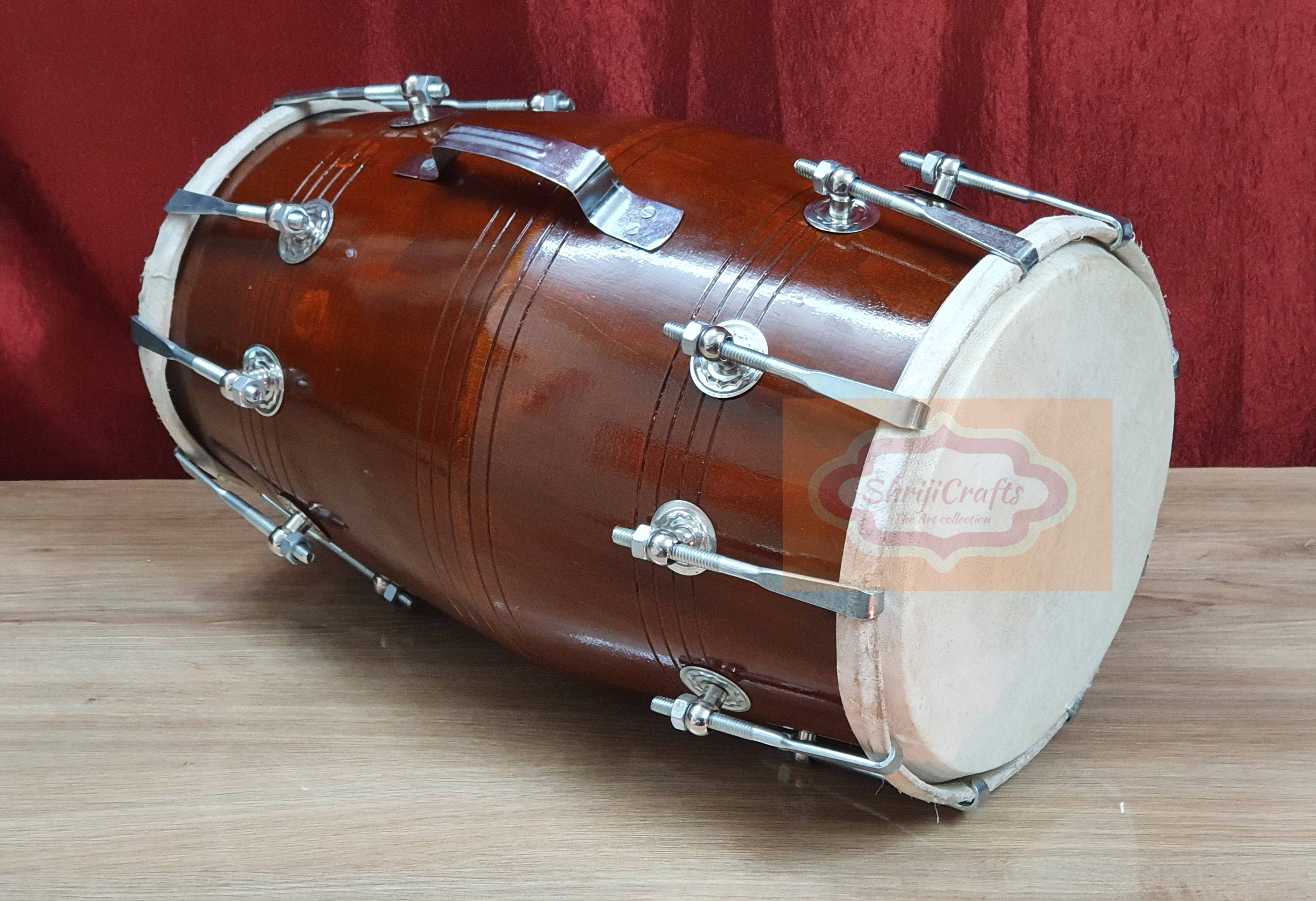 Mango Wood Dholak Drum – Bolt Tuned Indian Hand Percussion Instrument (Carry Bag Included) by Shriji Musicals - View 3