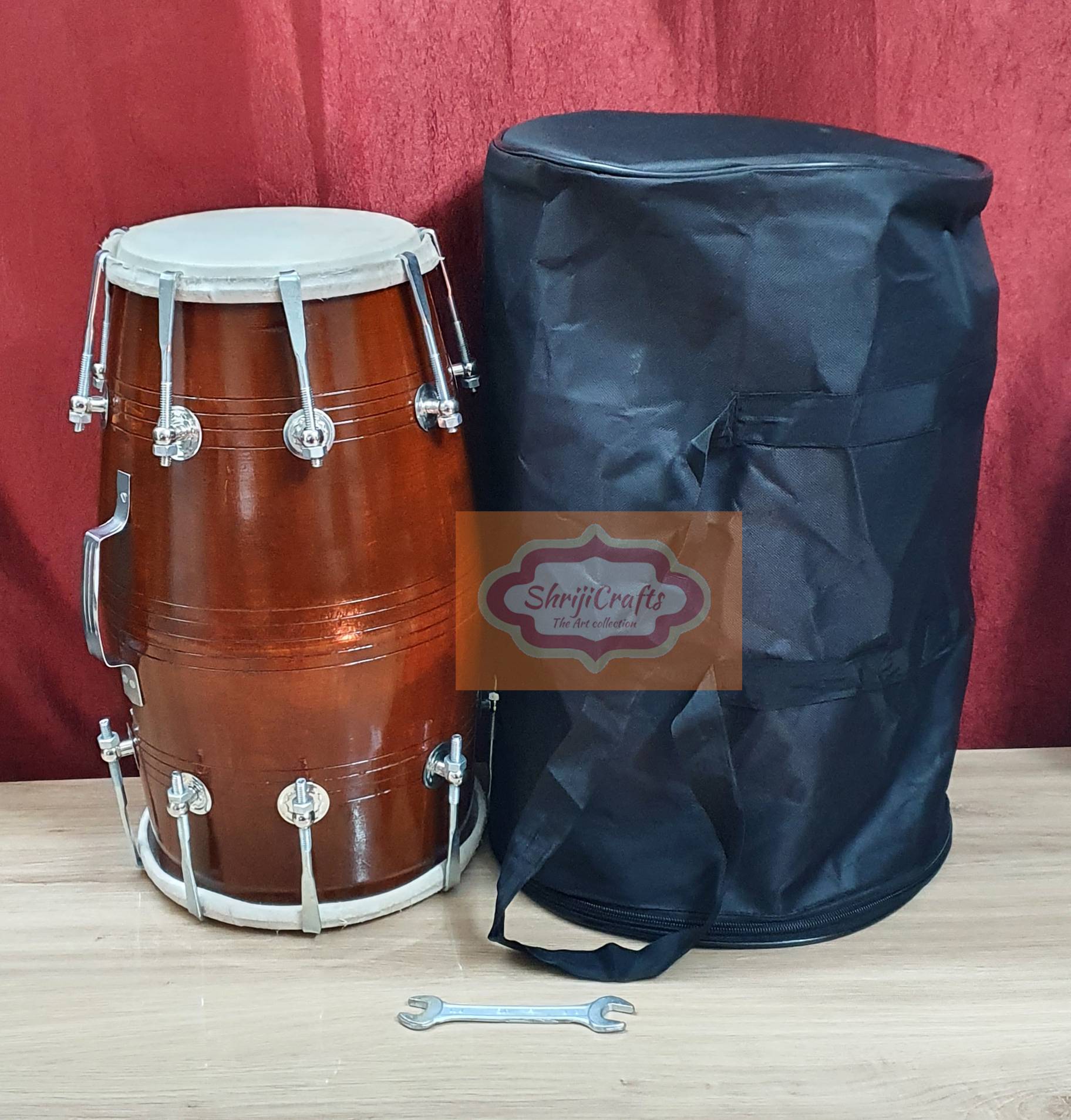 Mango Wood Dholak Drum – Bolt Tuned Indian Hand Percussion Instrument (Carry Bag Included) by Shriji Musicals - View 6