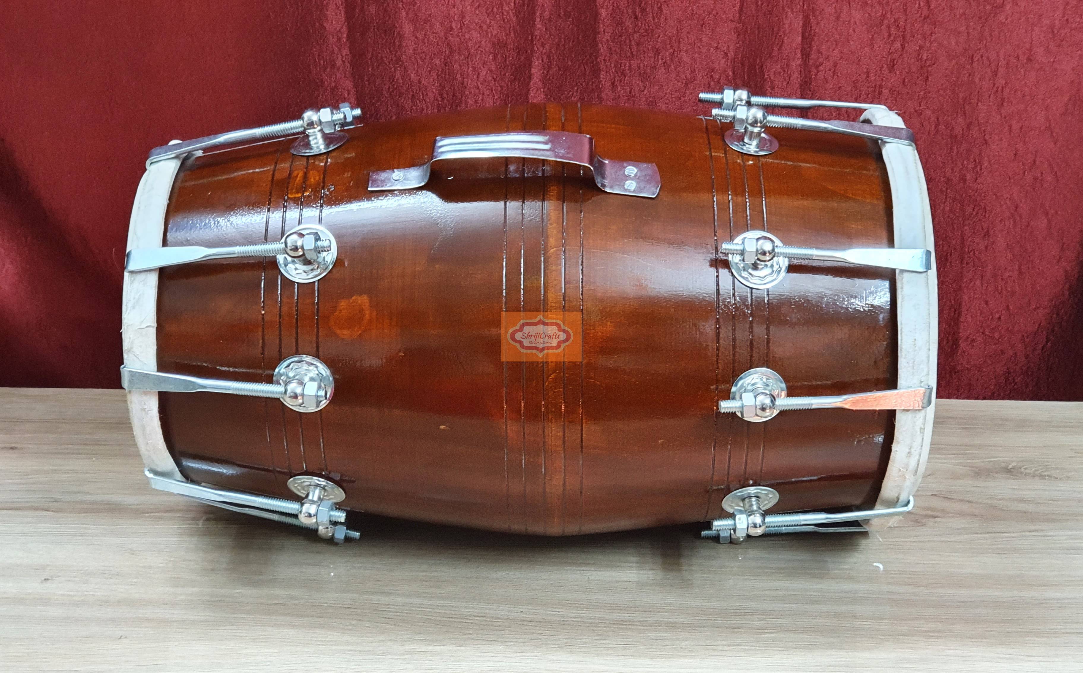 Mango Wood Dholak Drum – Bolt Tuned Indian Hand Percussion Instrument (Carry Bag Included) by Shriji Musicals - View 2