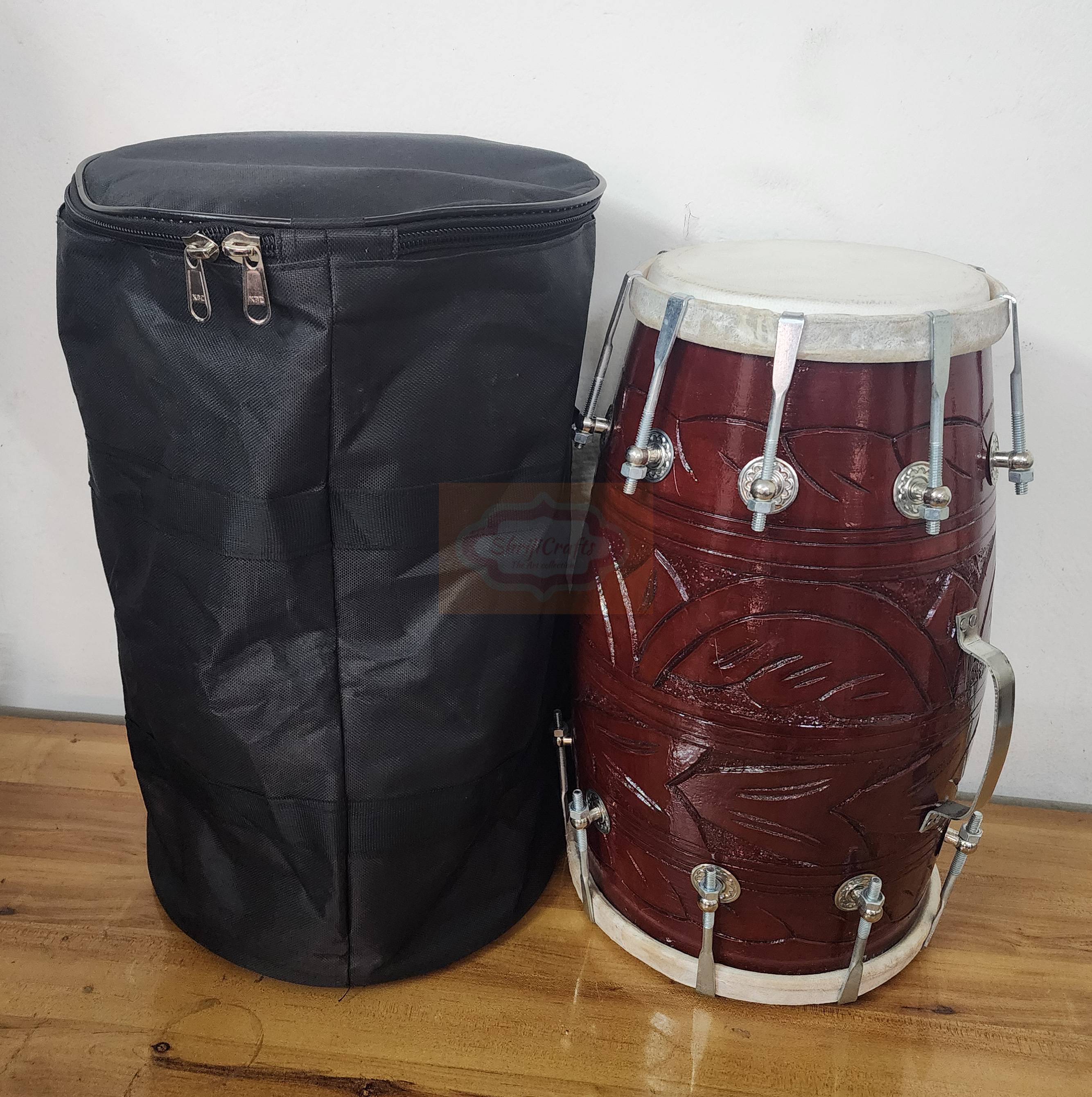 Mango Wood Dholak Drum – Bolt Tuned Indian Hand Percussion Instrument (Carry Bag Included) by Shriji Musical - View 7