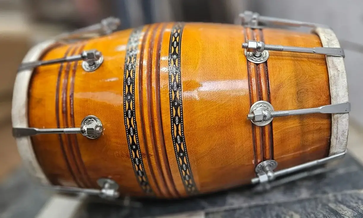 Mango Wood Dholak Drum – Bolt Tuned Indian Hand Percussion Instrument (Carry Bag Included) by Shriji Musicals — handcrafted wooden product by Shrijicrafts