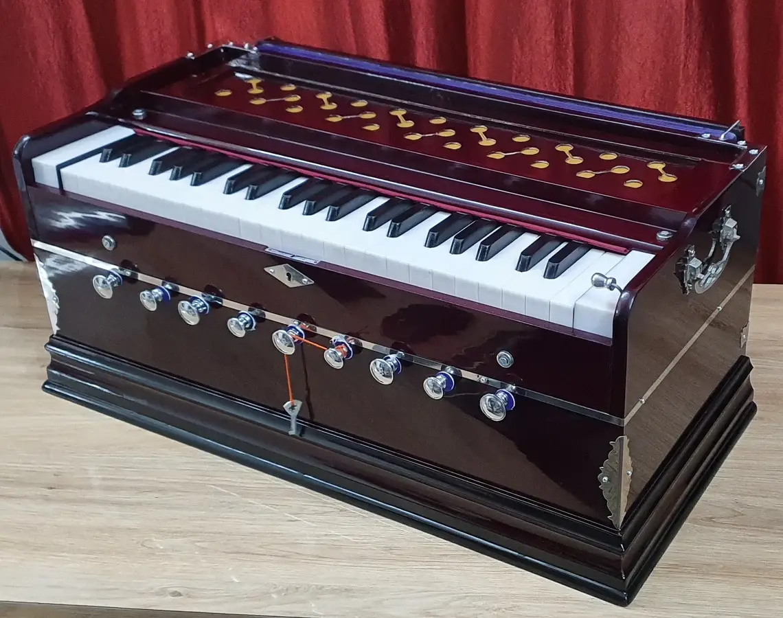 Professional 42-Key Harmonium – Dark Rosewood Finish with Chudidaar Multi-Fold Bellows & Bag – Musician Gift - View 3