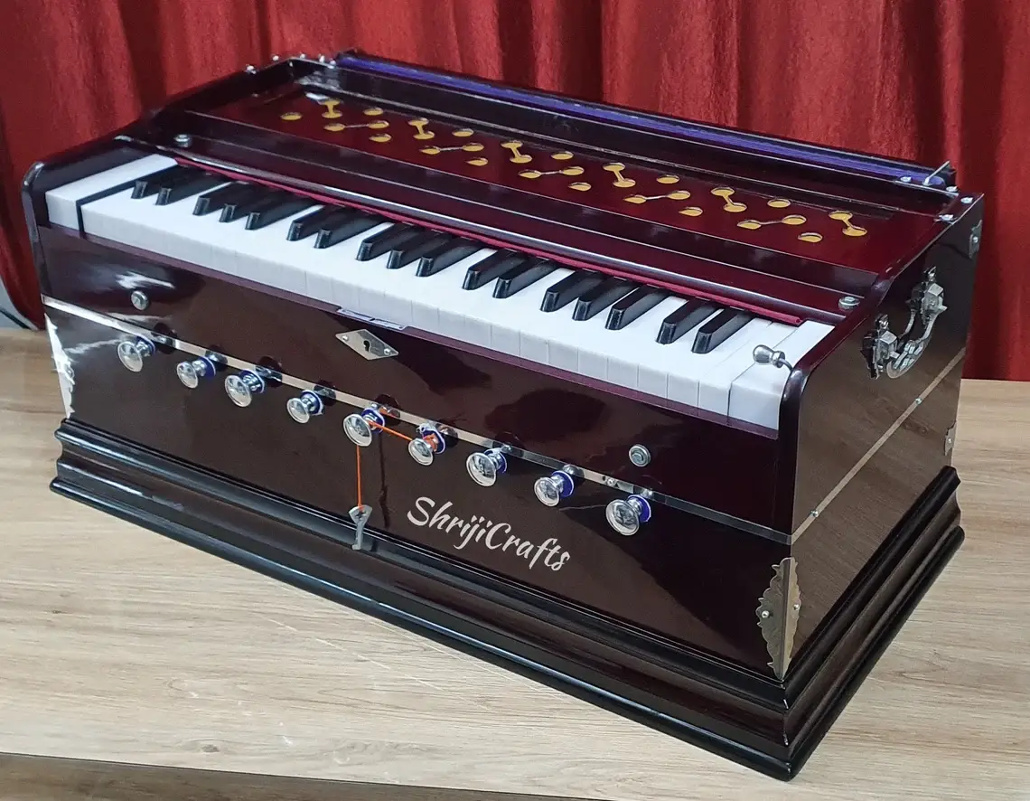 Professional 42-Key Harmonium – Dark Rosewood Finish with Chudidaar Multi-Fold Bellows & Bag – Musician Gift - View 6