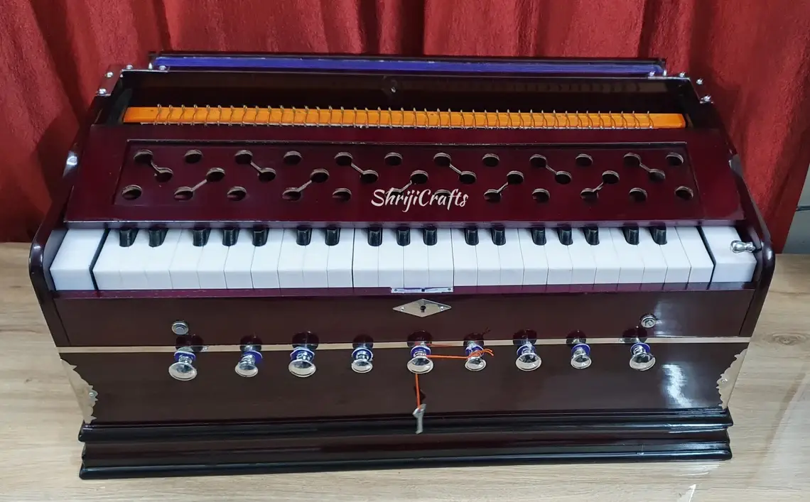 Professional 42-Key Harmonium – Dark Rosewood Finish with Chudidaar Multi-Fold Bellows & Bag – Musician Gift - View 4