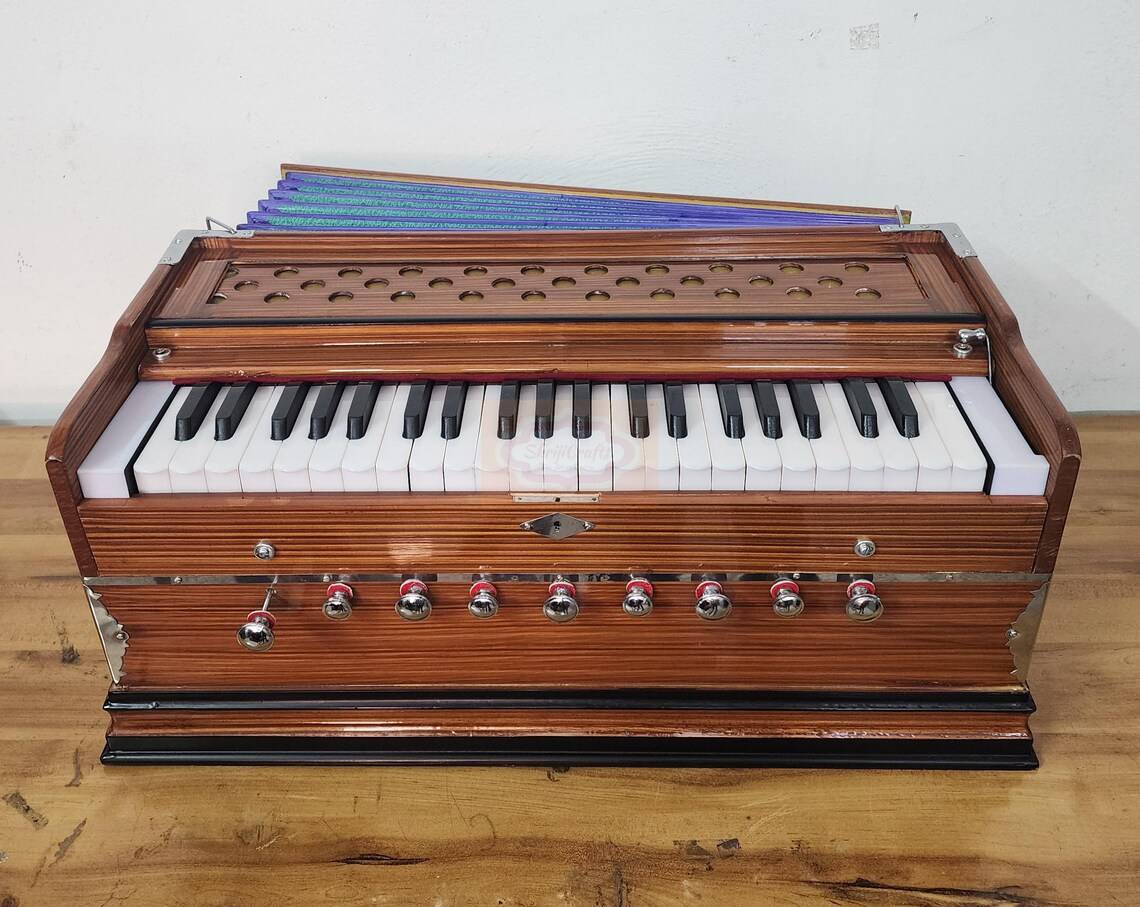 Professional 3.5 Octave Harmonium with Coupler - 9-Stop Wood Instrument, Rat Color - Indian Classical Music & Musician Gift - View 4