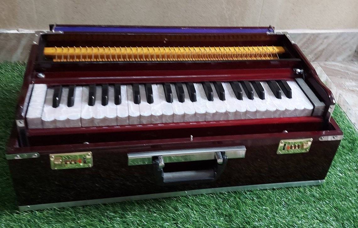 Professional 3.5 Octave Folding Harmonium – 9 Stopper with Coupler and Carry Bag – Ideal for Kirtan, Meditation, Yoga — handcrafted wooden product by Shrijicrafts