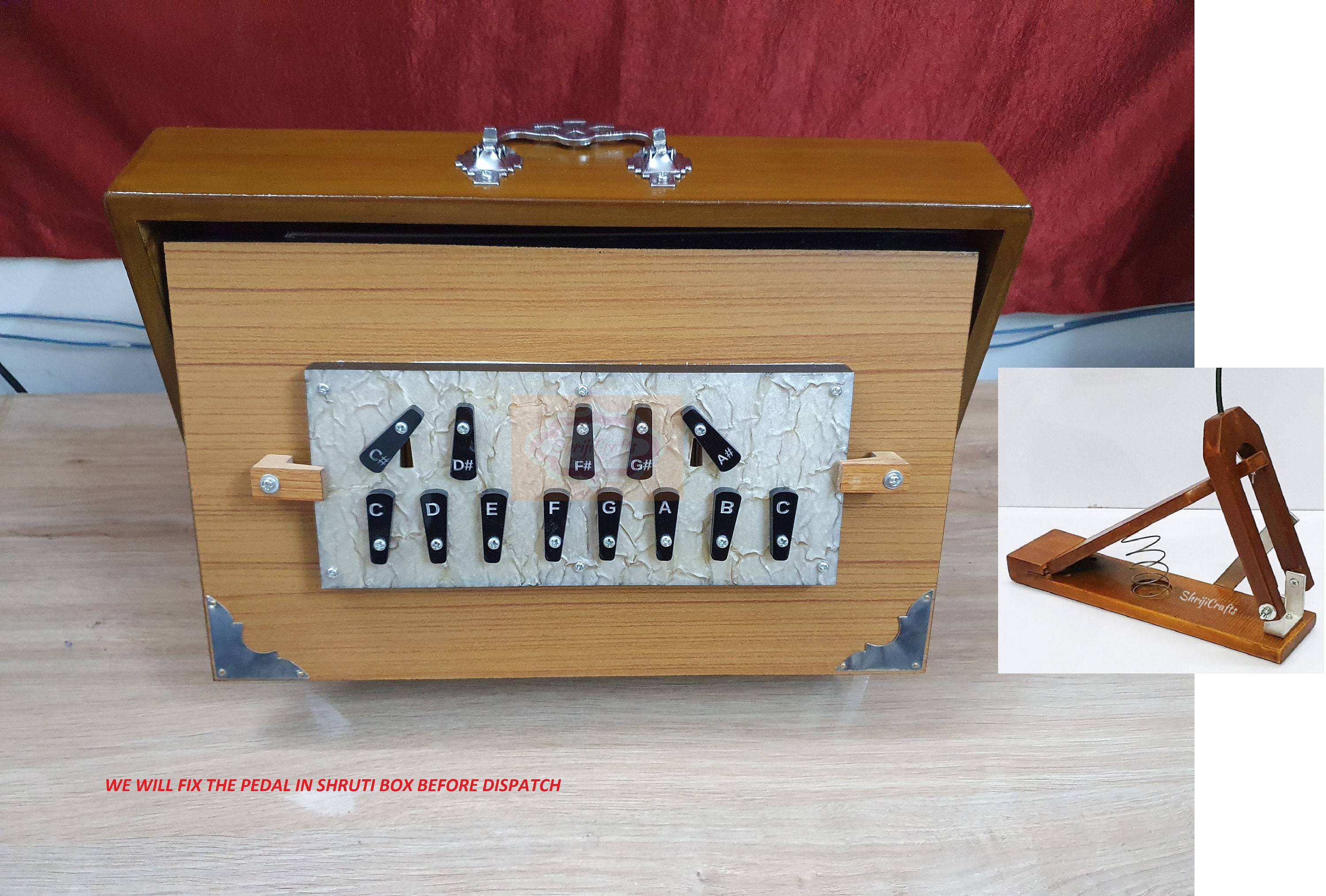 Shriji Handmade Indian Shruti Box – Dual 440Hz/432Hz Tuning, C3‑C4 Octave, 16×12×3 in, With/Without Pedal - View 7