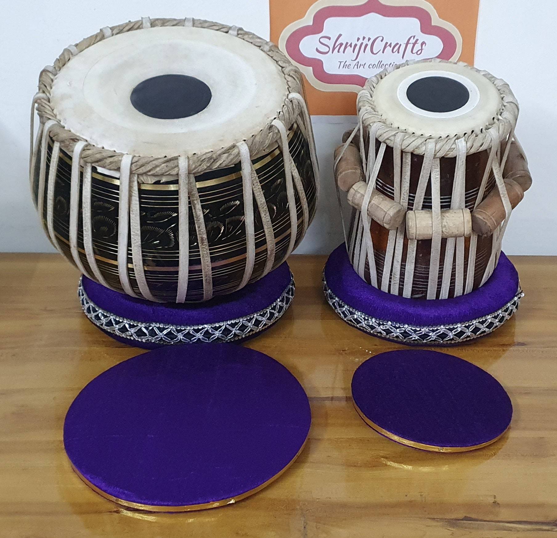Professional Indian Tabla Set – Brass Bayan & Sheesham Wood Dayan - View 6