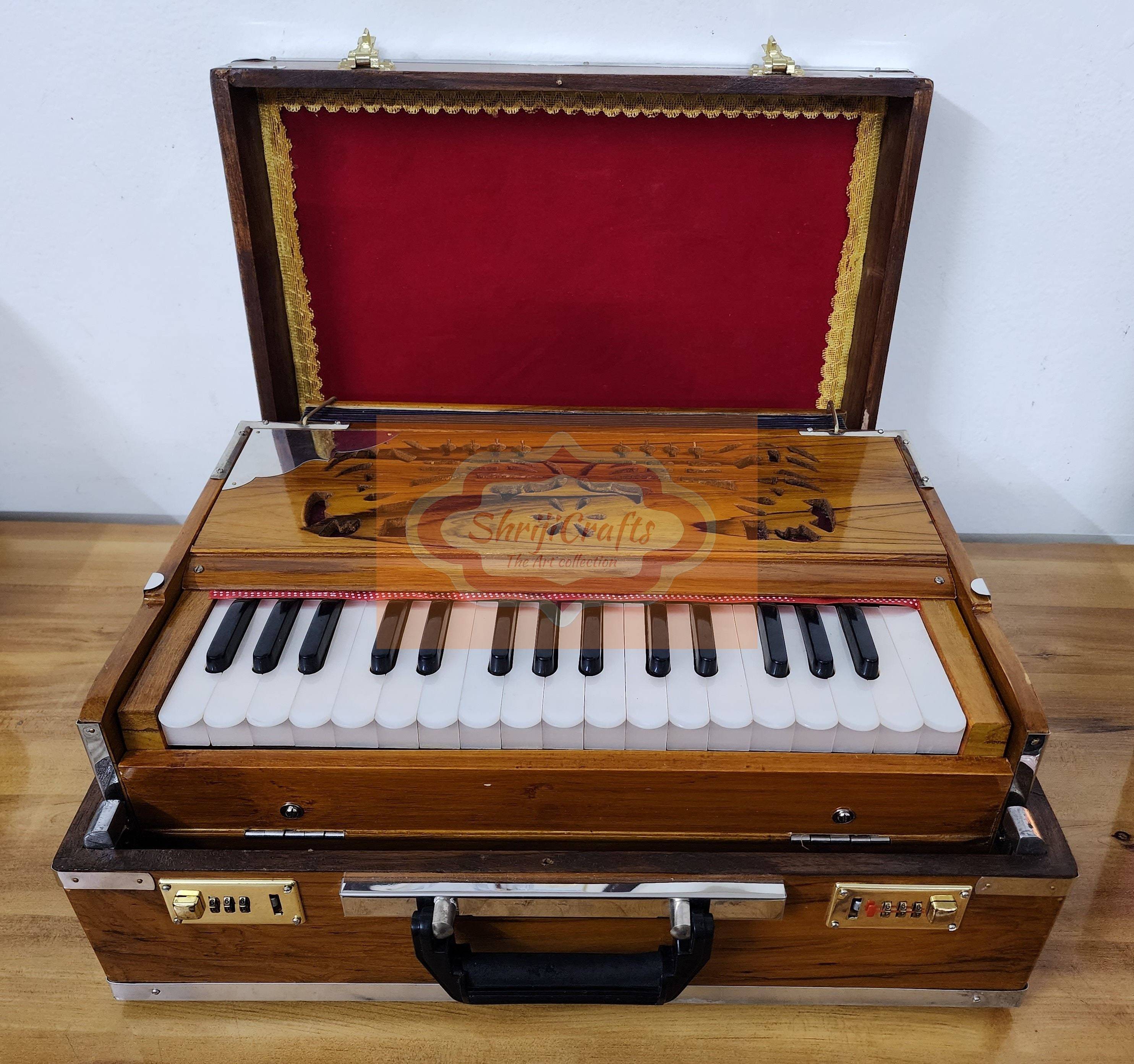 Handcrafted 32-Key Teak Wood Harmonium – 2.5 Octave with Khadi Kangi Reeds — handcrafted wooden product by Shrijicrafts