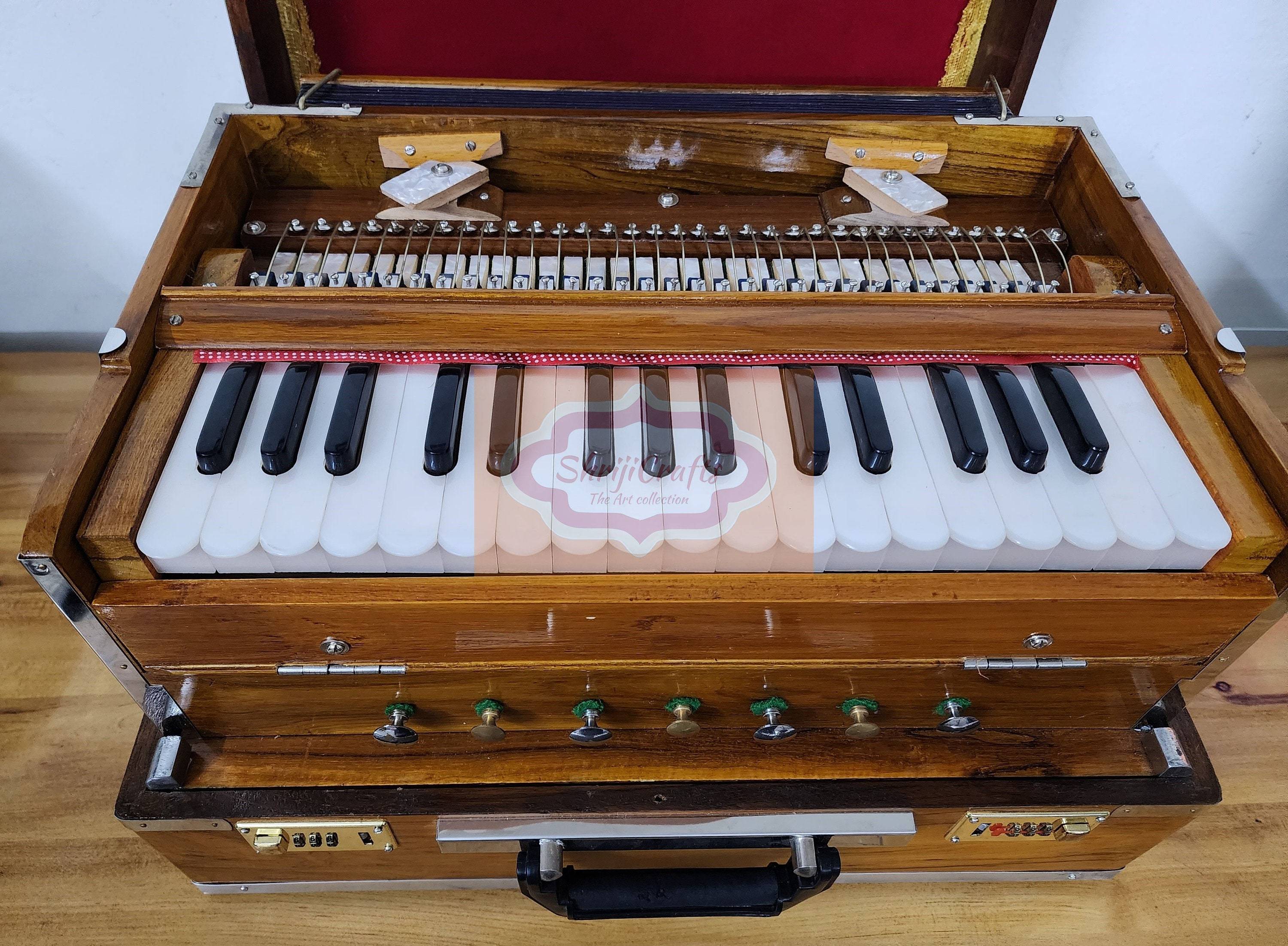 Handcrafted 32-Key Teak Wood Harmonium – 2.5 Octave with Khadi Kangi Reeds — handcrafted wooden product by Shrijicrafts