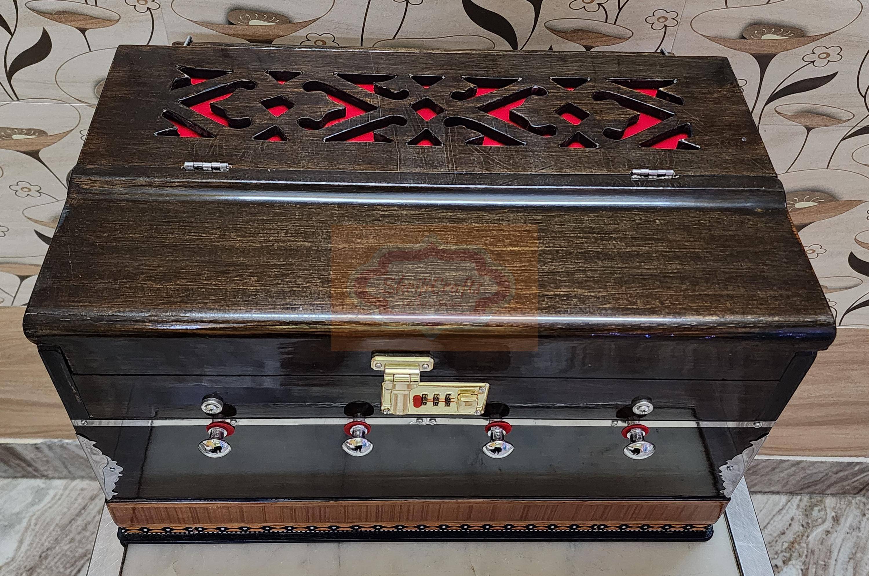 Professional Mini Harmonium – 32 Keys, 4 Stops, 2.5 Octaves, Teak Finish - View 3
