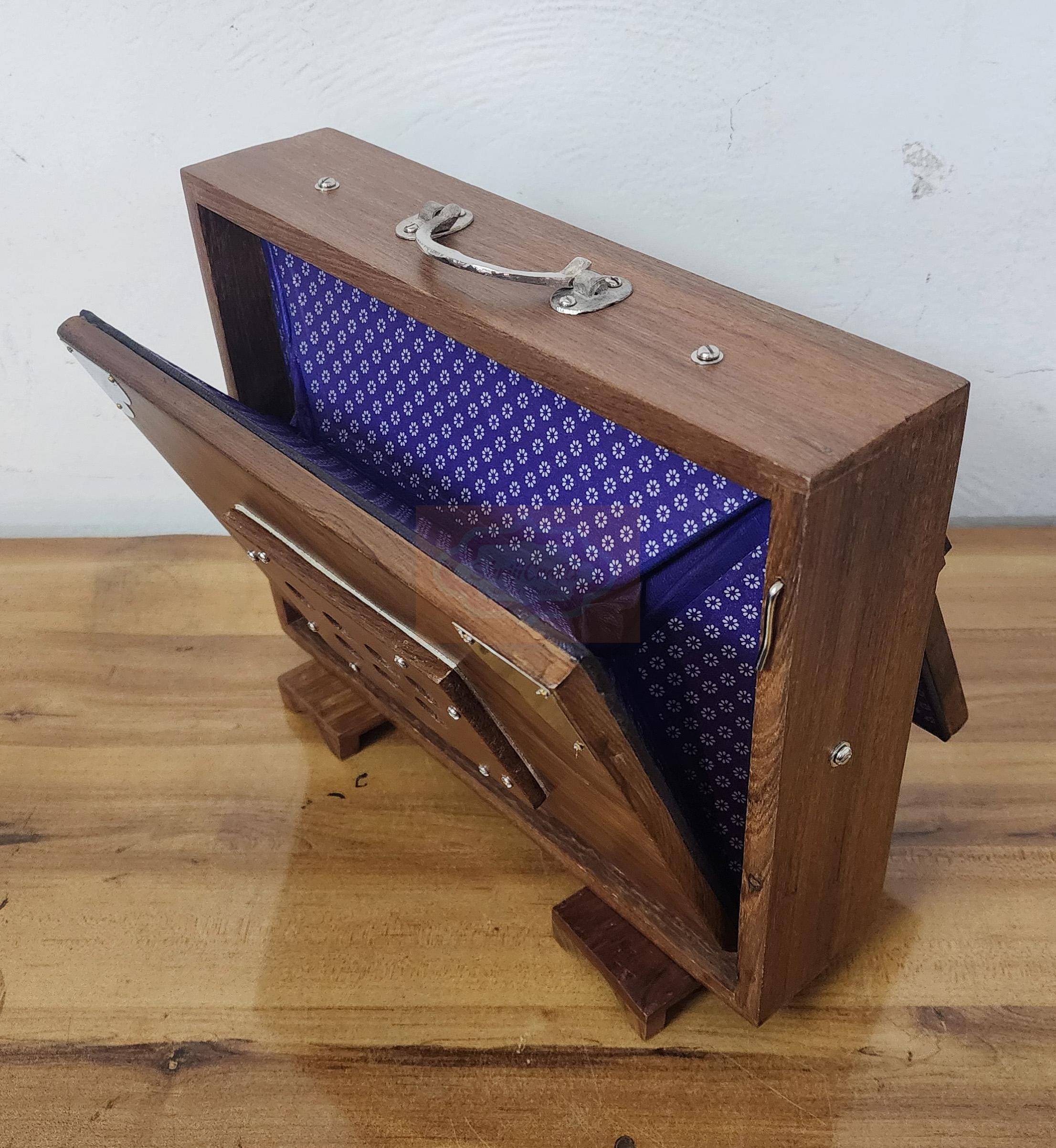 Professional 13-Key Teak Wood Shruti Box – 12x9x3 Inch Indian Instrument with Bag — handcrafted wooden product by Shrijicrafts