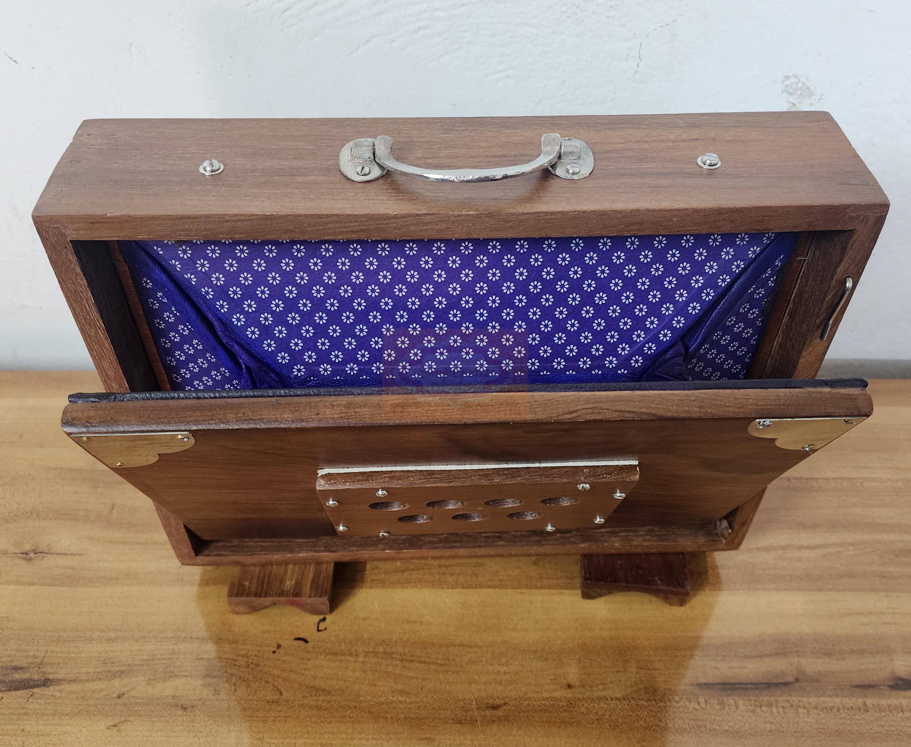 Professional 13-Key Teak Wood Shruti Box – 12x9x3 Inch Indian Instrument with Bag — handcrafted wooden product by Shrijicrafts