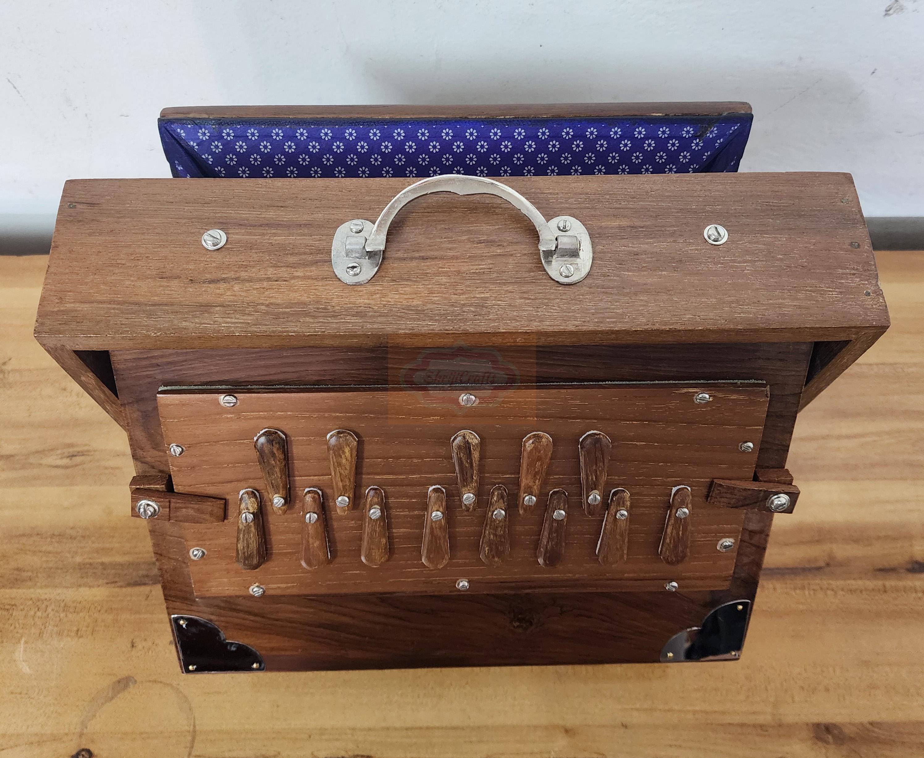 Professional 13-Key Teak Wood Shruti Box – 12x9x3 Inch Indian Instrument with Bag — handcrafted wooden product by Shrijicrafts