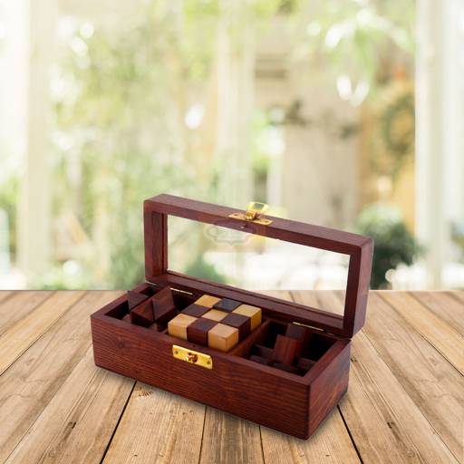 Handcrafted wooden 3-piece interlocking puzzle set made from premium Indian Sheesham wood