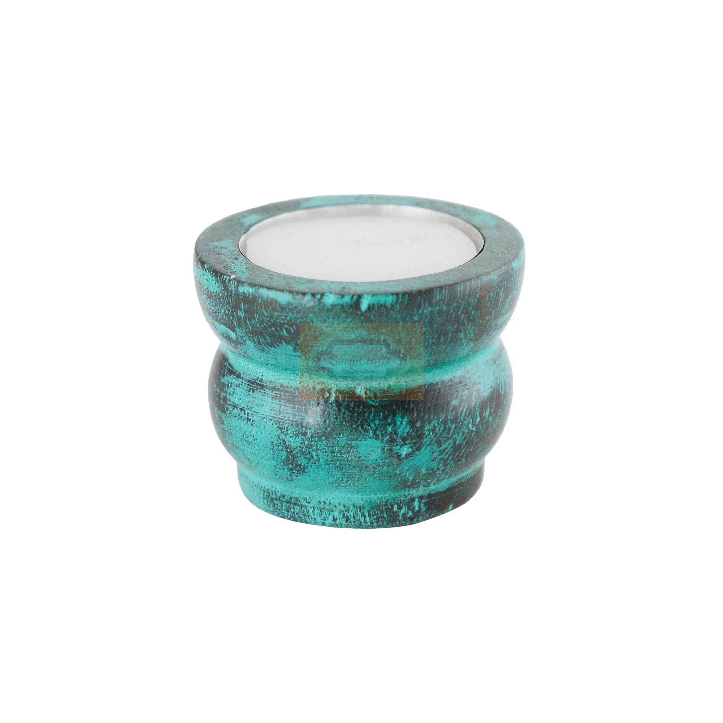 Handcrafted wooden tealight candle holder set of 6 with an elegant decorative finish - View 4