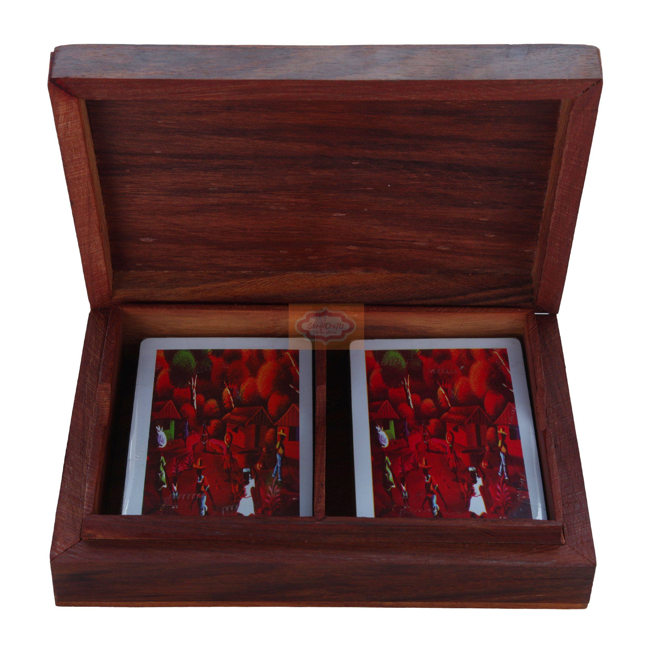 Handcrafted wooden storage box designed to hold 2 standard decks of playing cards - View 4