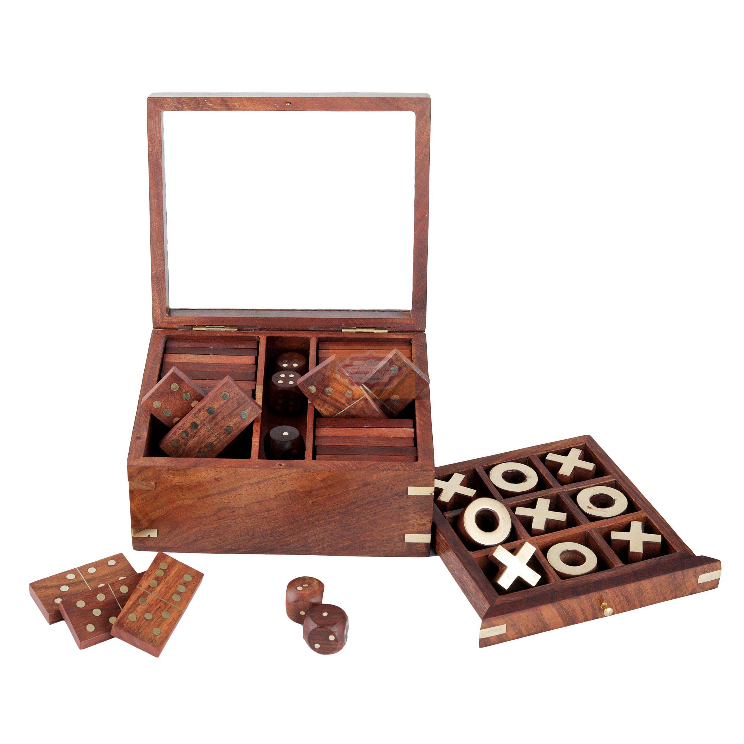 Wooden 3 in 1 Parlor Game Set - View 2