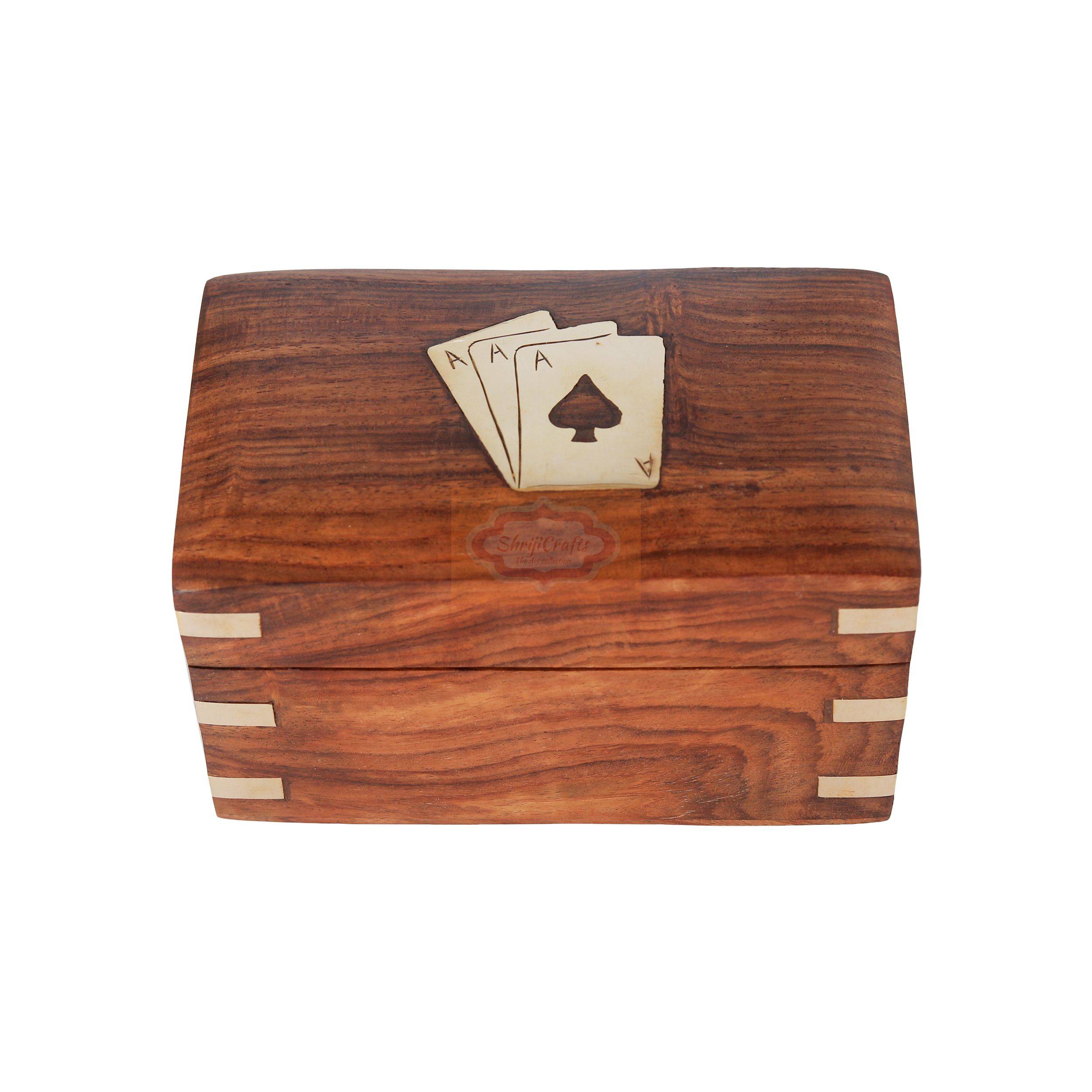 Premium handcrafted Sheesham wood Holds 2 standard playing card decks  - View 4