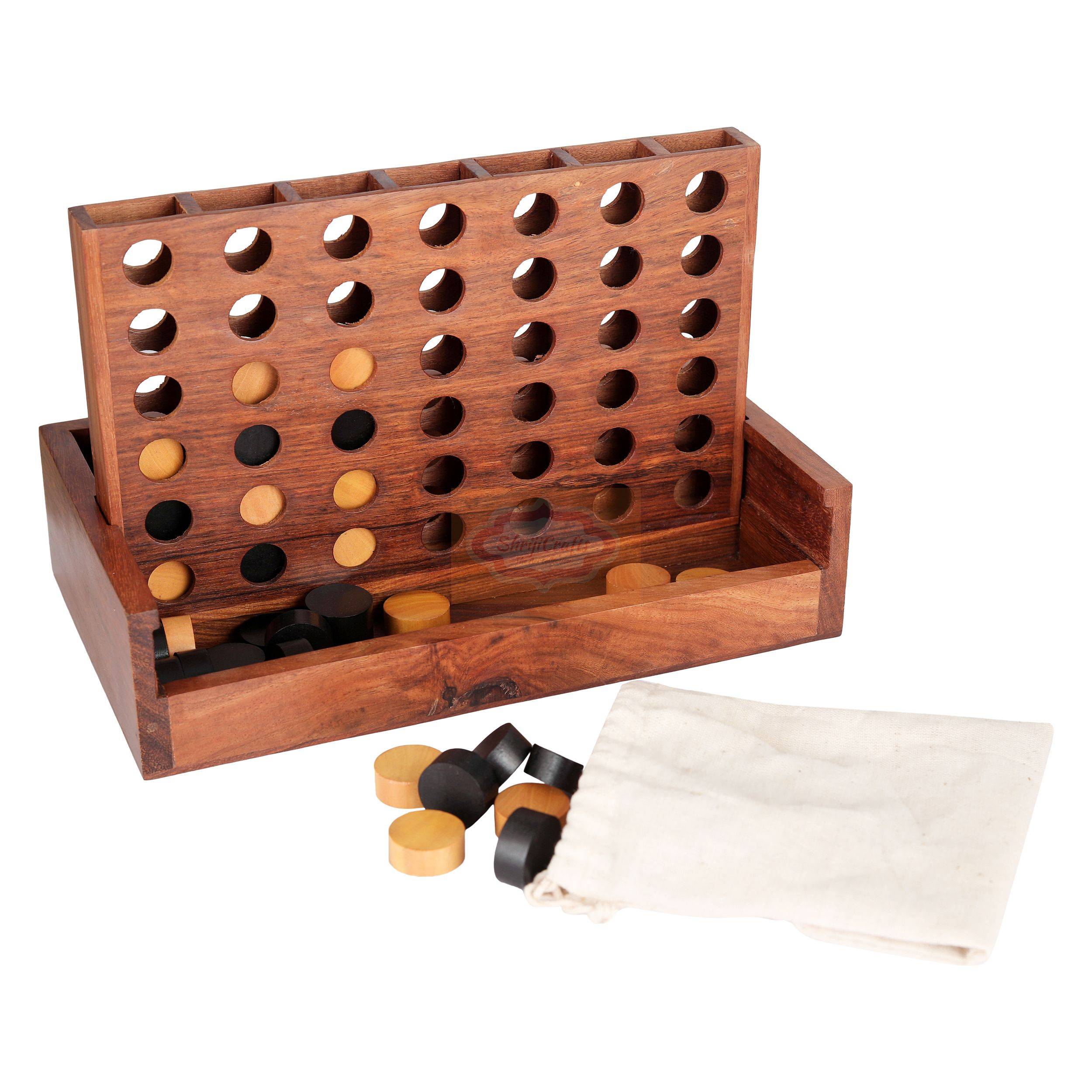 Handcrafted wooden Connect Four game for fun-filled family entertainment — handcrafted wooden product by Shrijicrafts