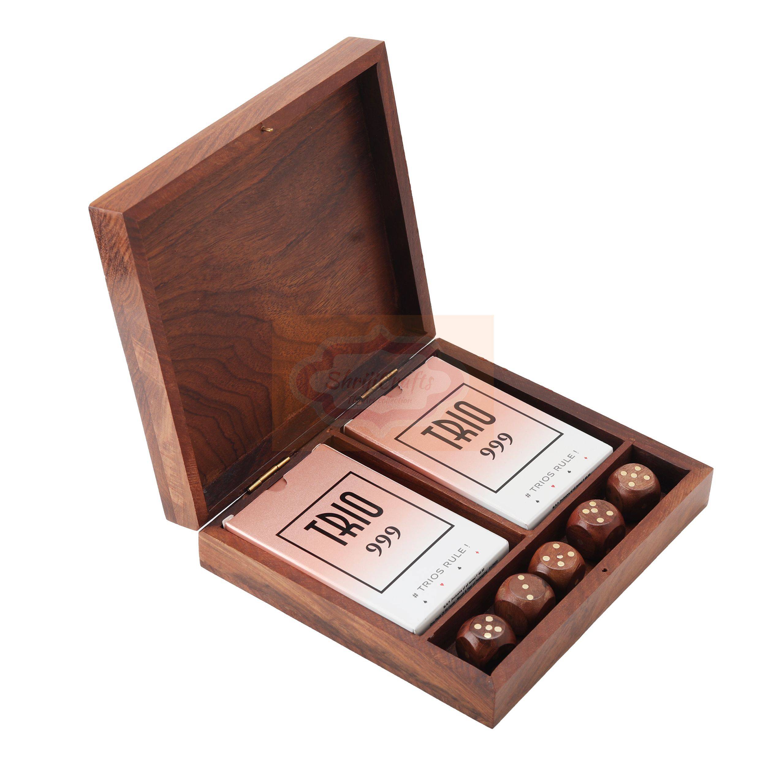 Handcrafted wooden storage box for 2 standard decks of playing cards and 5 dice - View 4
