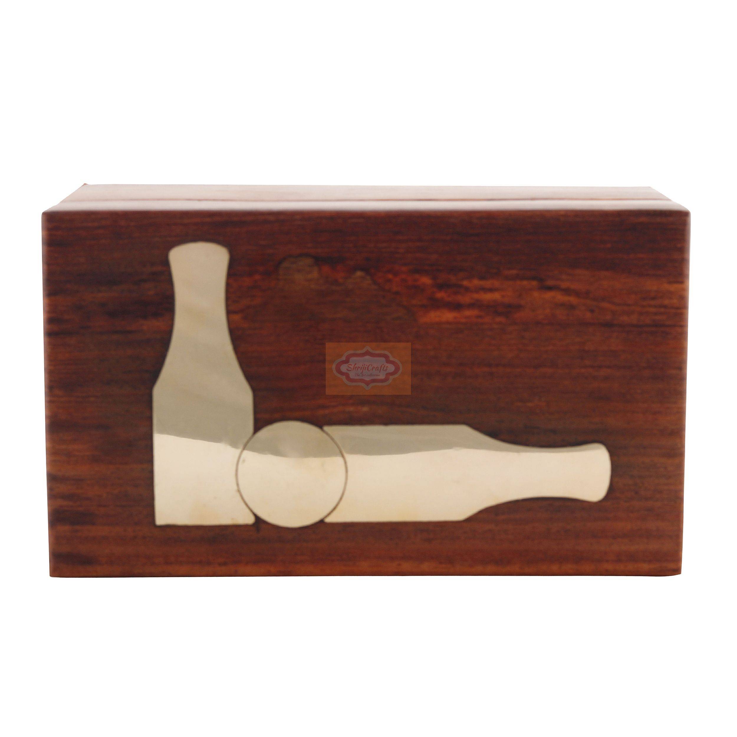 Handcrafted wooden mini bowling set with 10 bowling pins, 2 bowling balls, and a stylish storage box - View 5