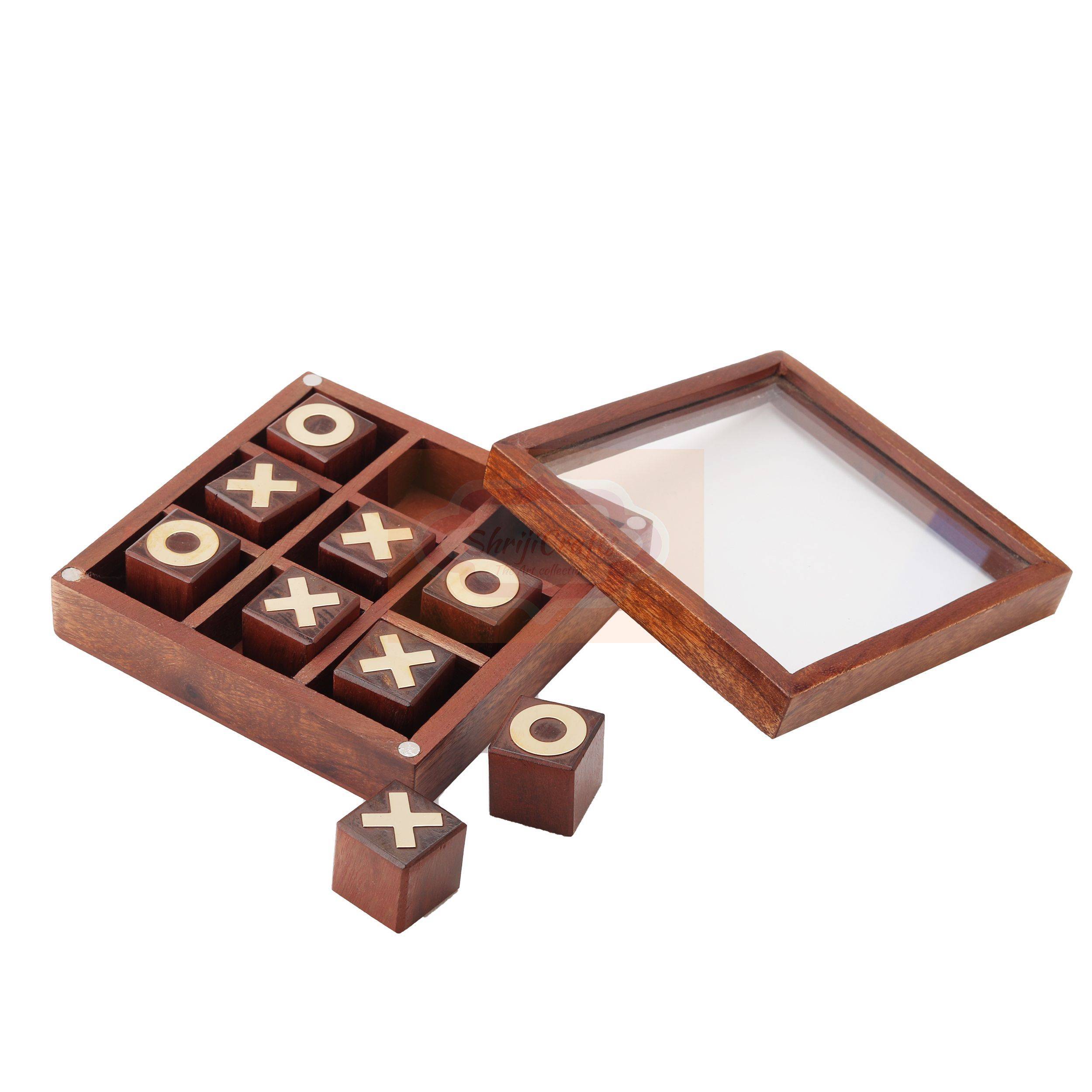 Handcrafted wooden Tic Tac Toe game with a premium glass lid storage box - View 4