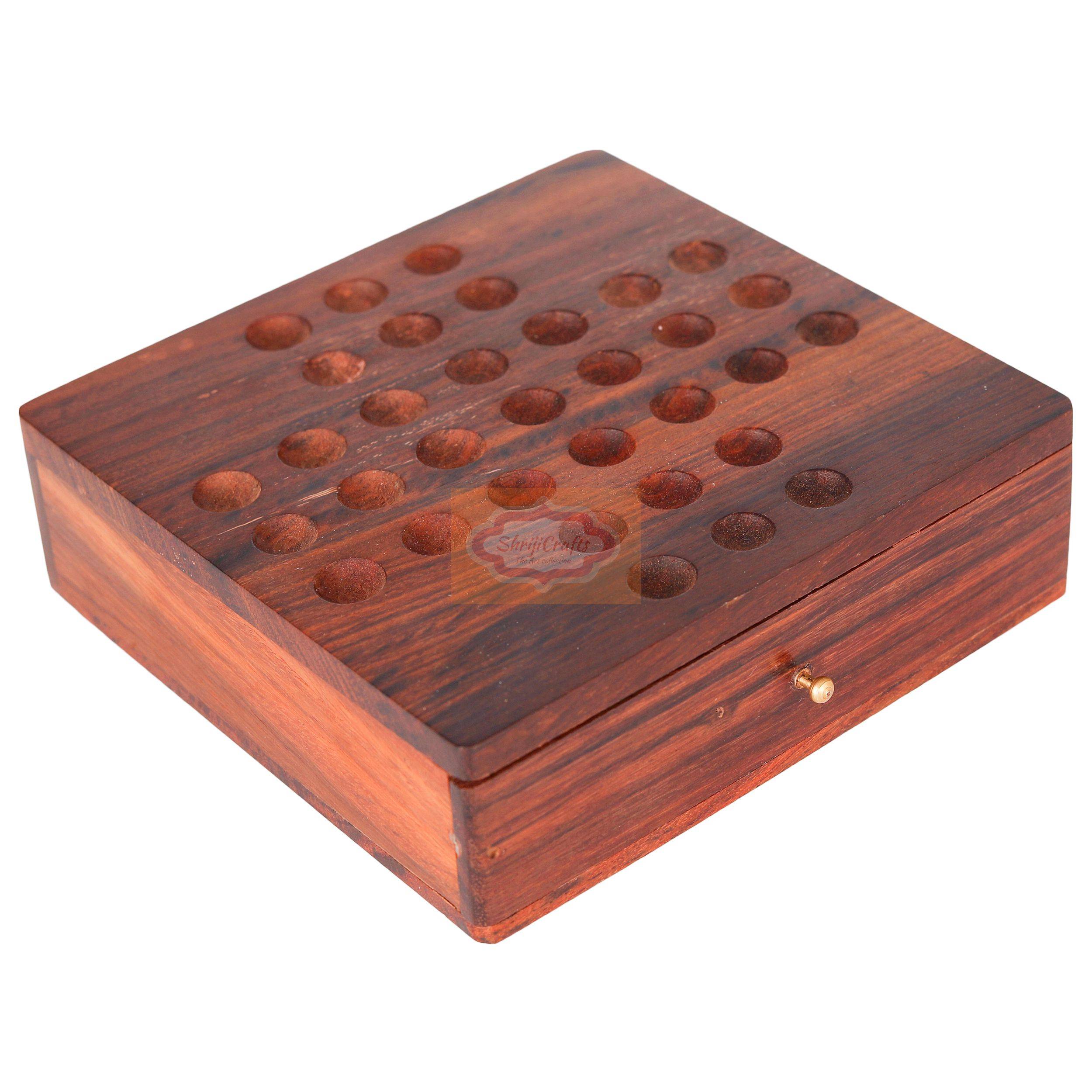 Handcrafted wooden Solitaire (Brainvita) game with built-in storage compartment — handcrafted wooden product by Shrijicrafts