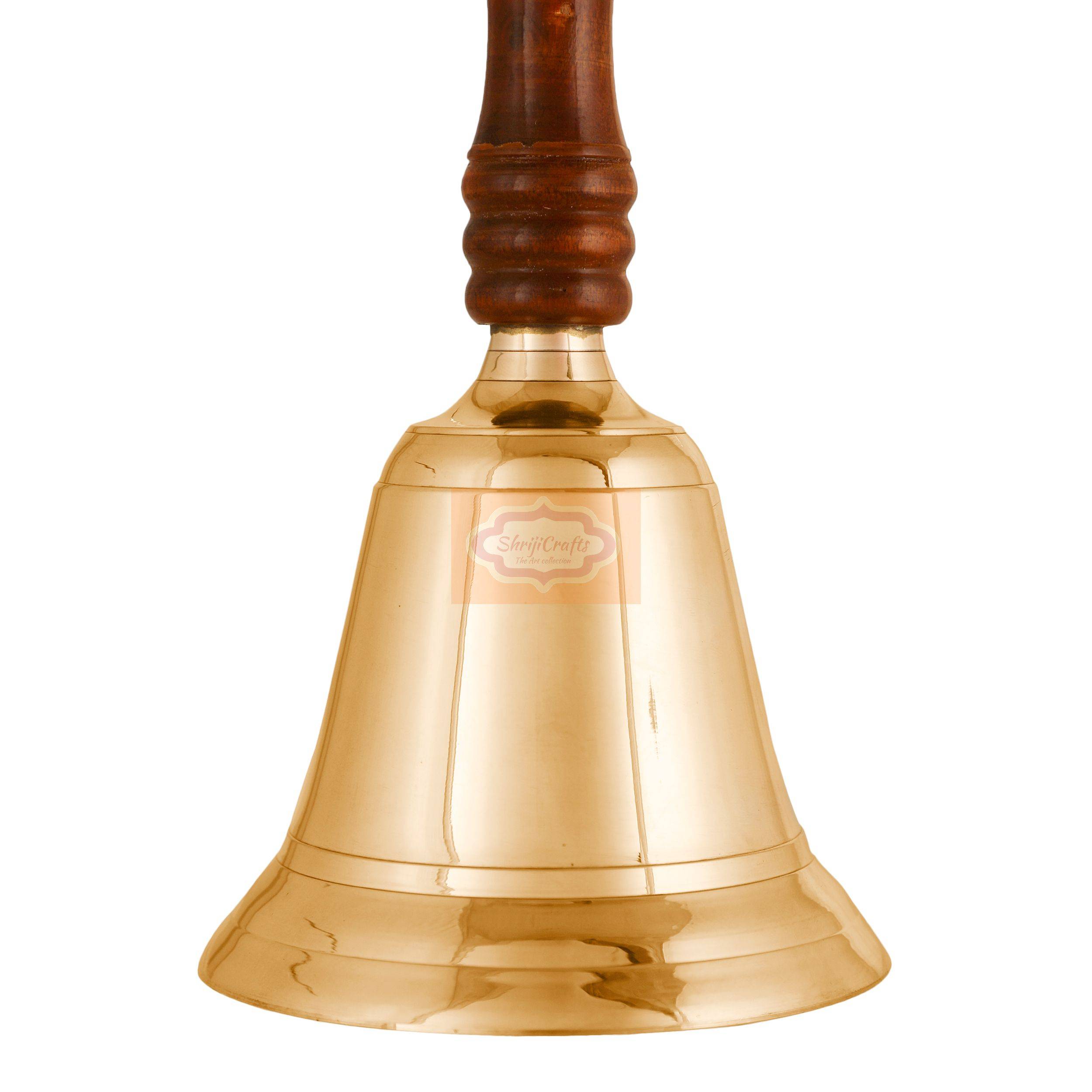 Handcrafted brass hand bell with an elegant wooden handle - View 3
