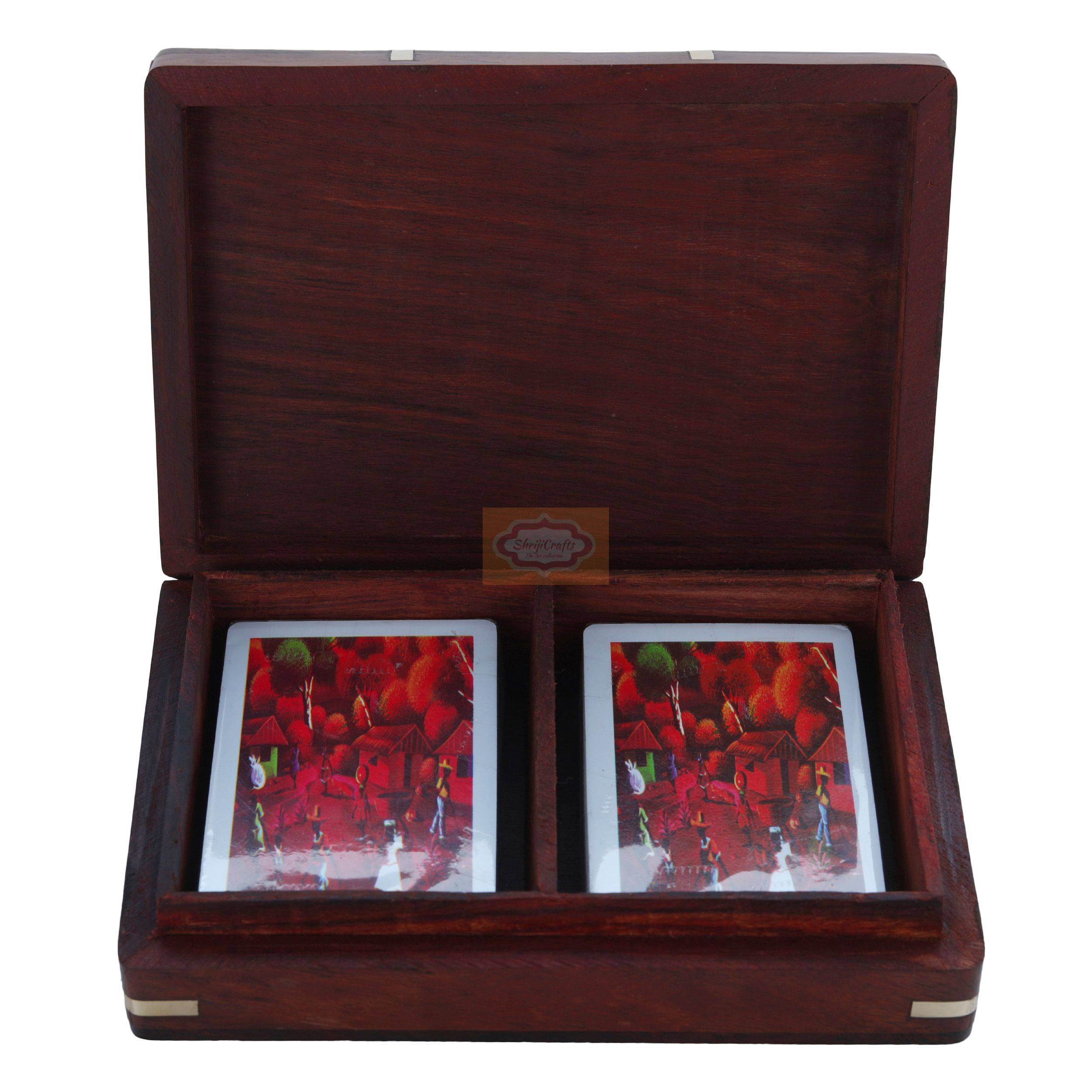 Handcrafted wooden playing card box designed to store 2 standard card decks - View 4