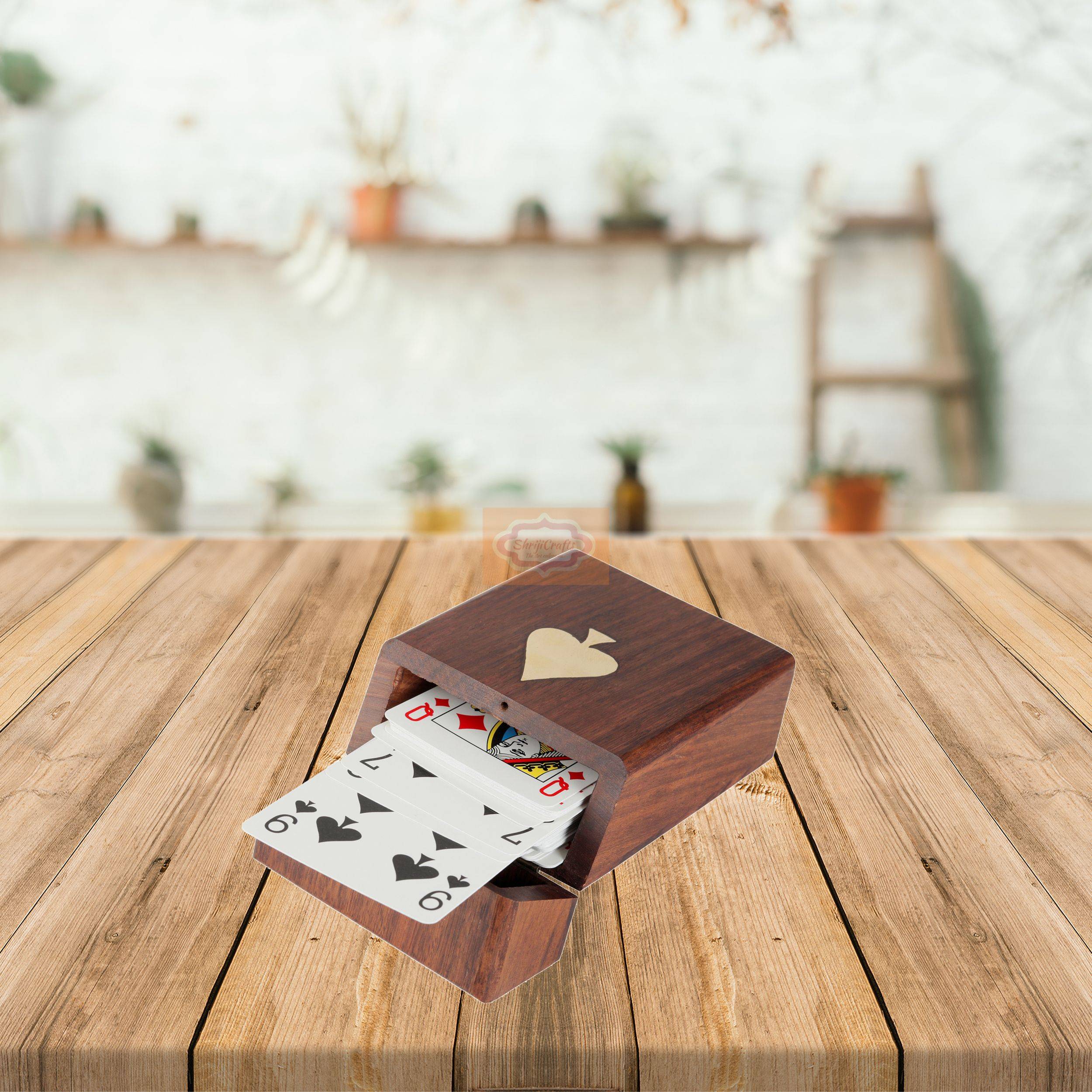 Handcrafted wooden card holder designed to store 1 standard deck of playing cards - View 5