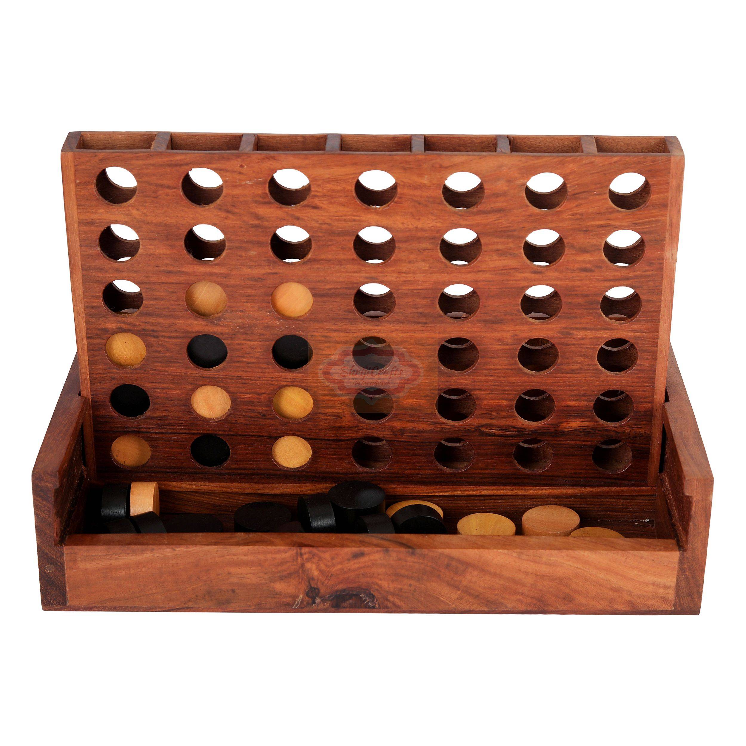 Handcrafted wooden Connect Four game for fun-filled family entertainment — handcrafted wooden product by Shrijicrafts