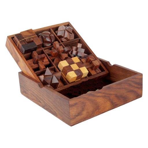 Handcrafted 9-in-1 Wooden Puzzle Game Set