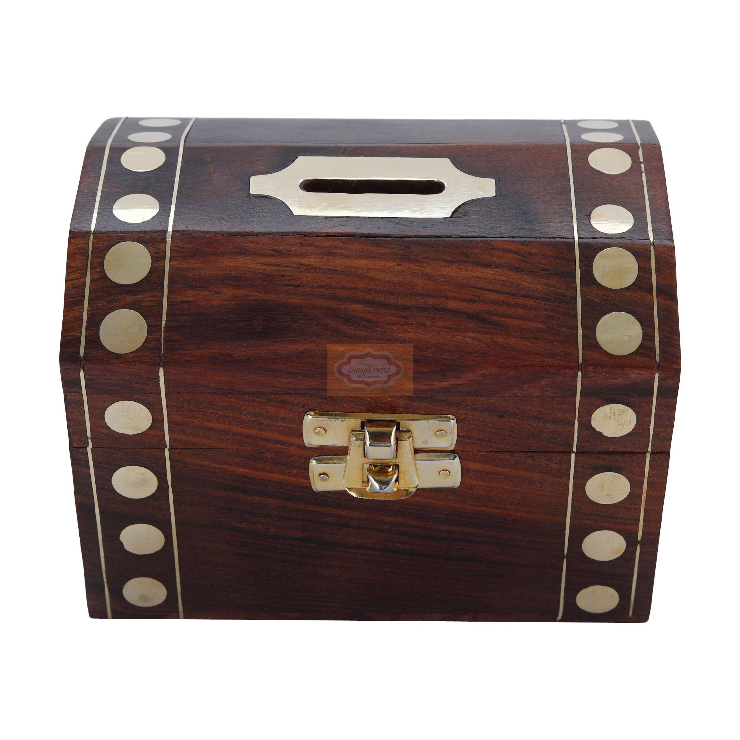 Handcrafted wooden money bank designed for saving coins and cash securely - View 3