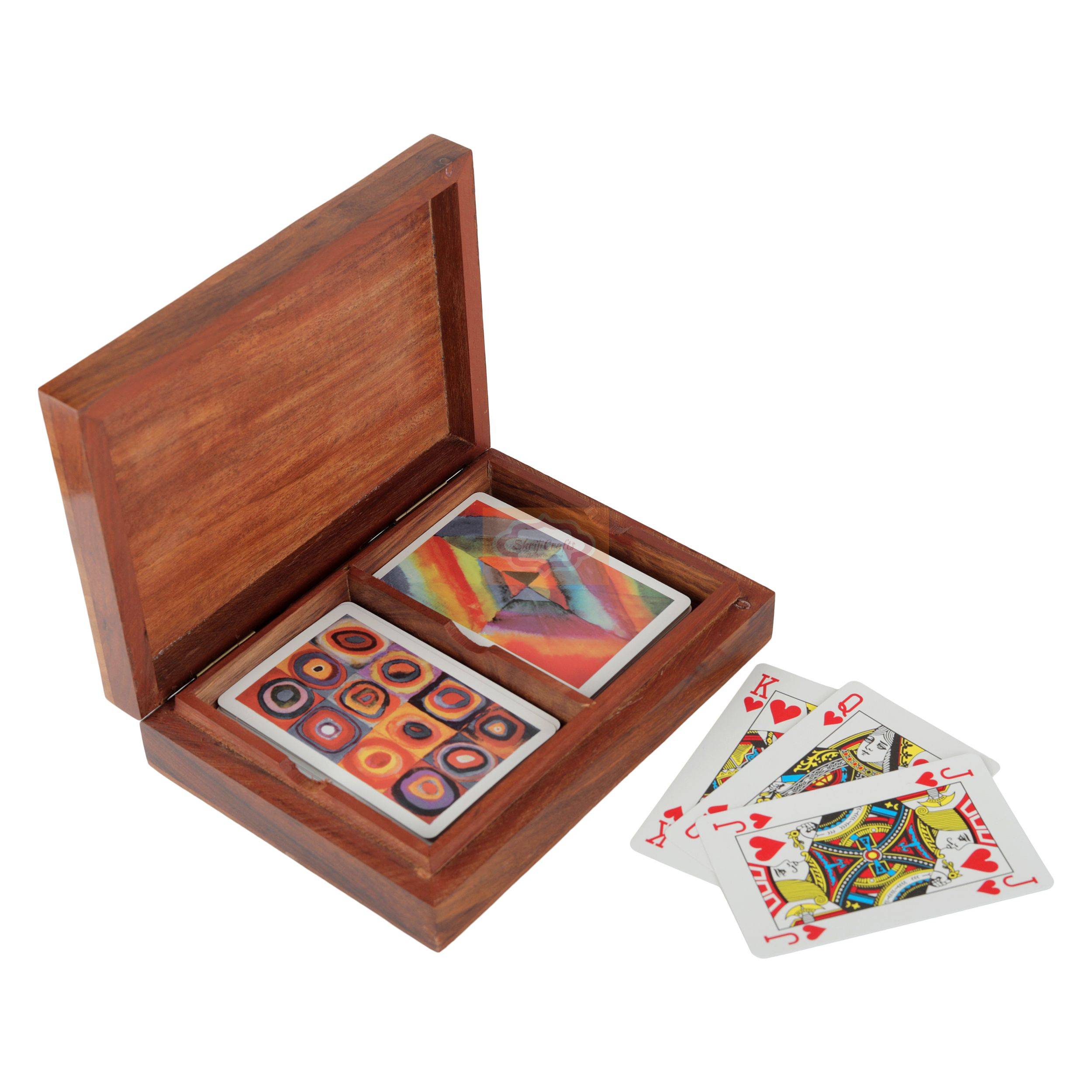 Handcrafted wooden card storage box designed to hold 2 standard decks of playing cards - View 2