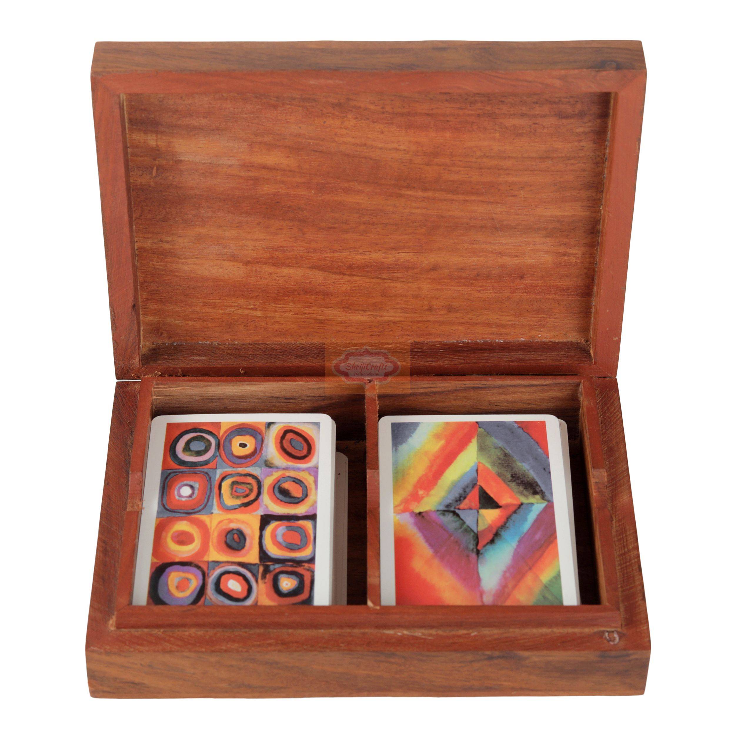 Handcrafted wooden card storage box designed to hold 2 standard decks of playing cards - View 3