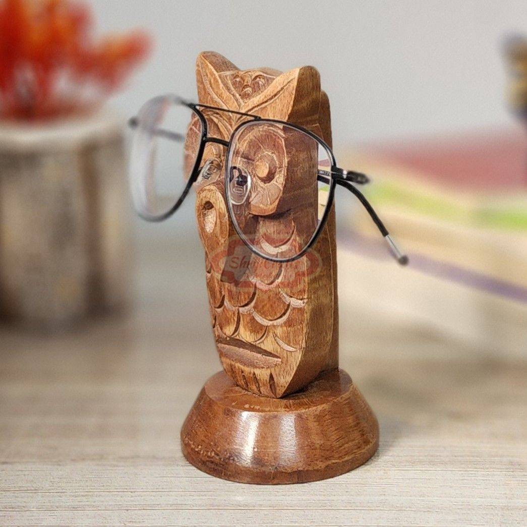 Handcrafted wooden spectacle holder featuring a charming owl-inspired design - View 3