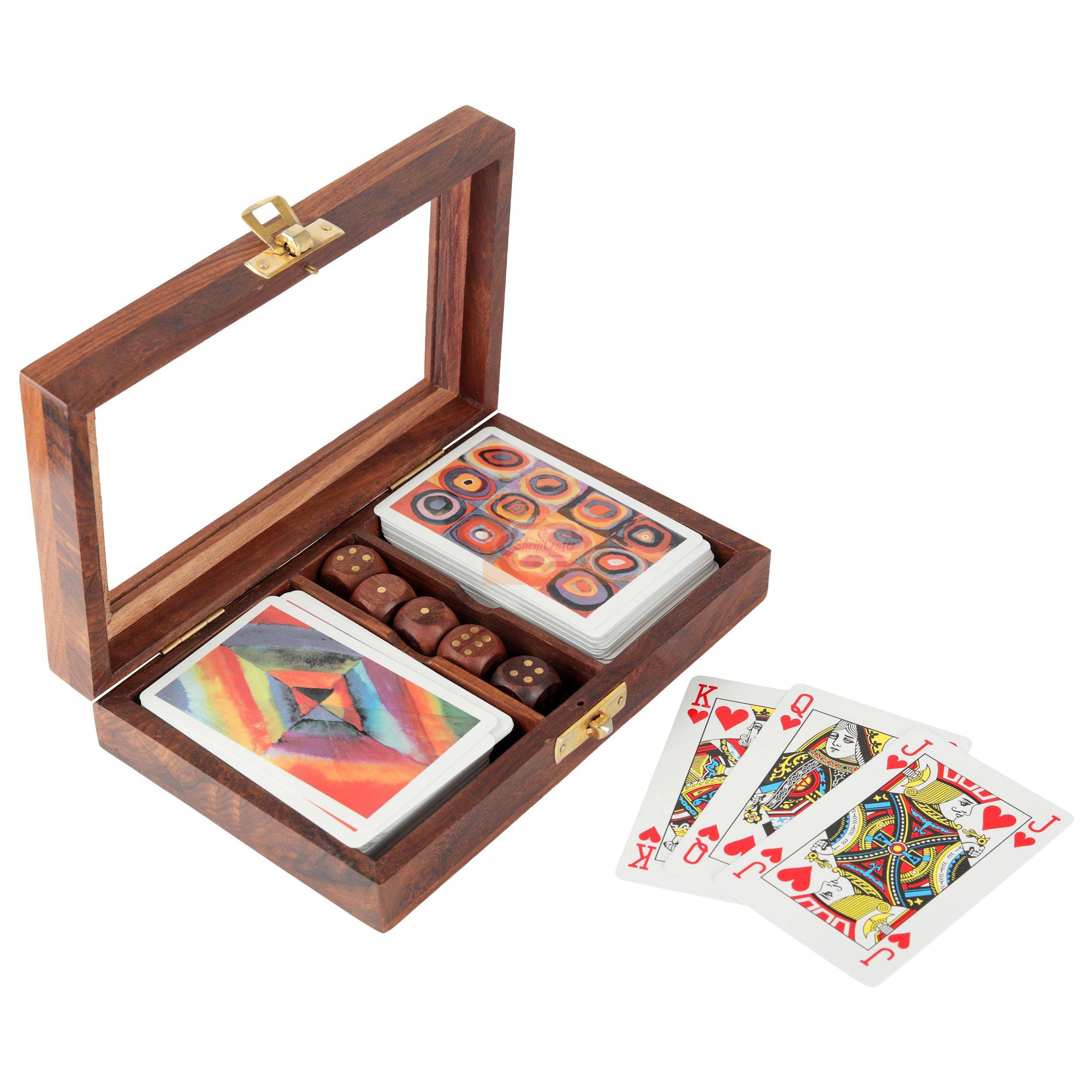 Elegant handcrafted wooden card storage box designed to hold 2 decks of playing cards - View 2
