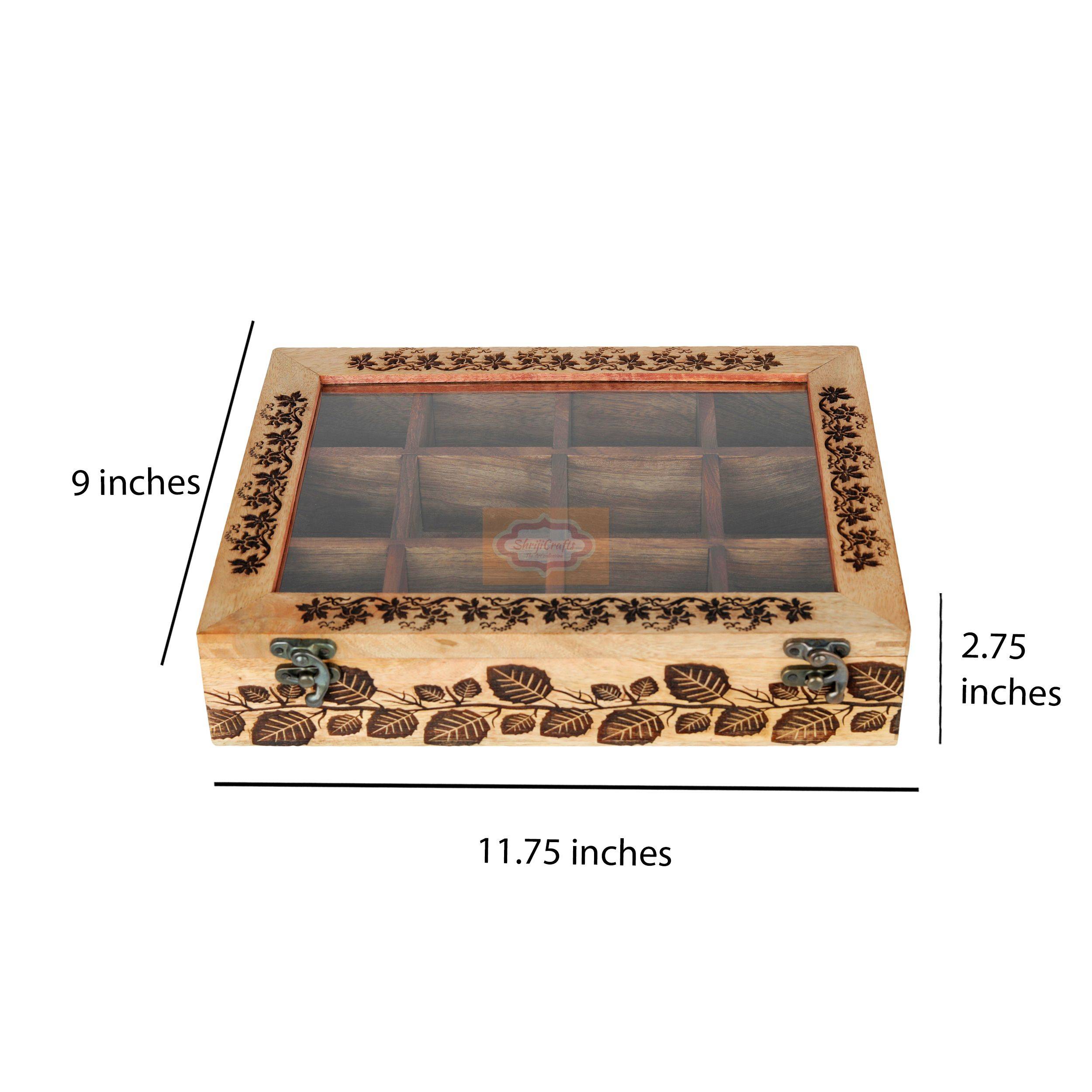 Handcrafted wooden masala box with a transparent glass lid and elegant carved detailing - View 6