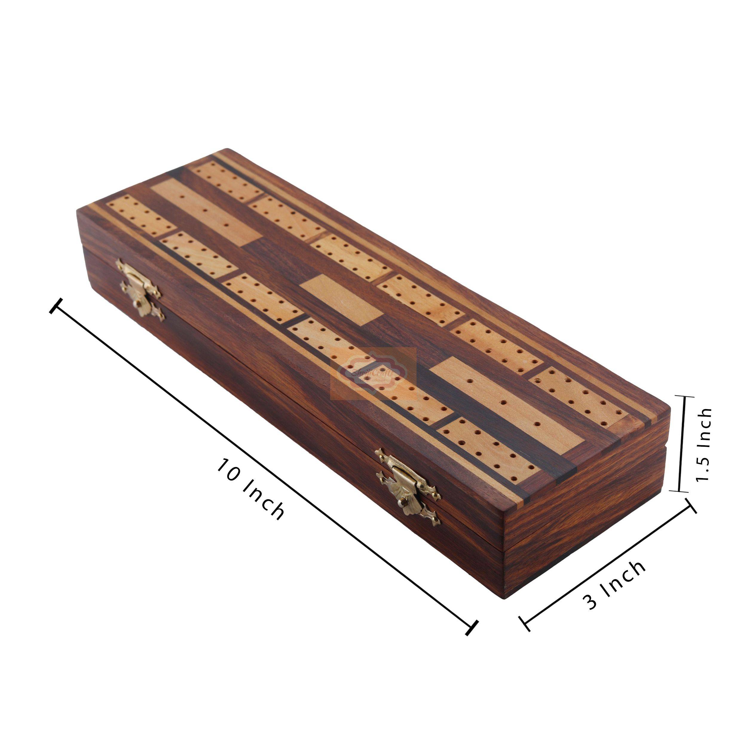 Complete wooden cribbage game set with game board, 6 metal pegs, and 2 decks of playing cards - View 6