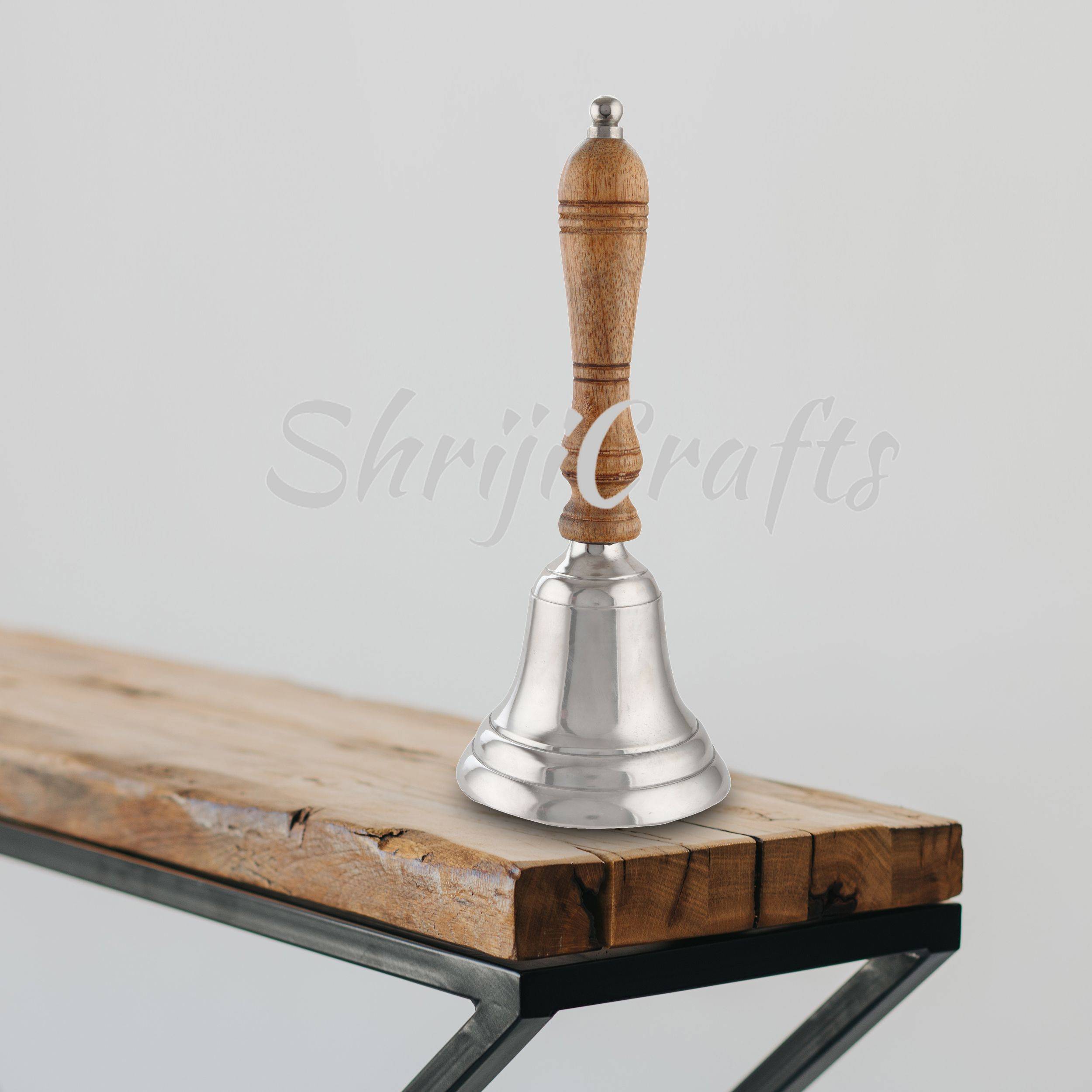 Handcrafted chrome hand bell with an elegant wooden handle - View 2